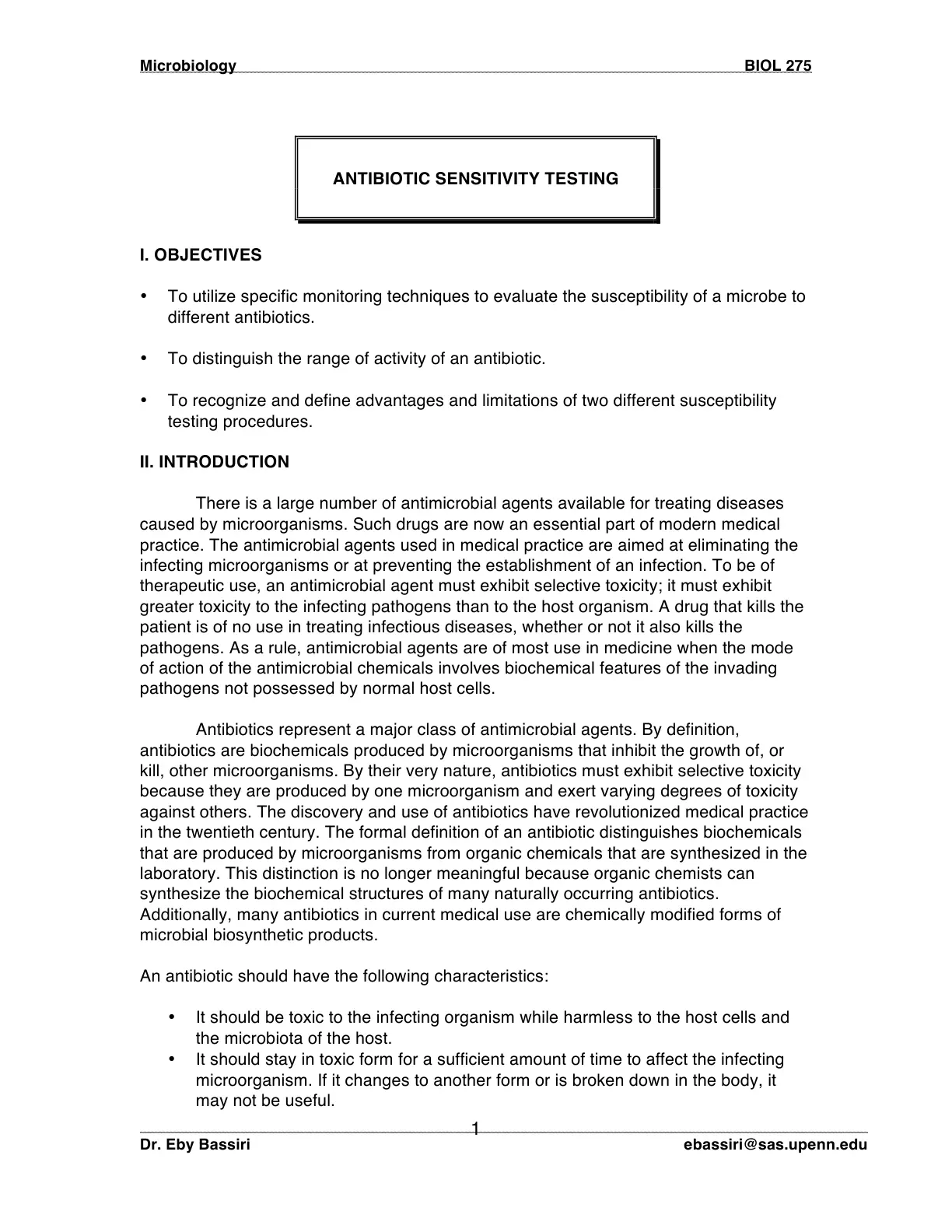 غلاف تقرير Microbiology ANTIBIOTIC SENSITIVITY TESTING