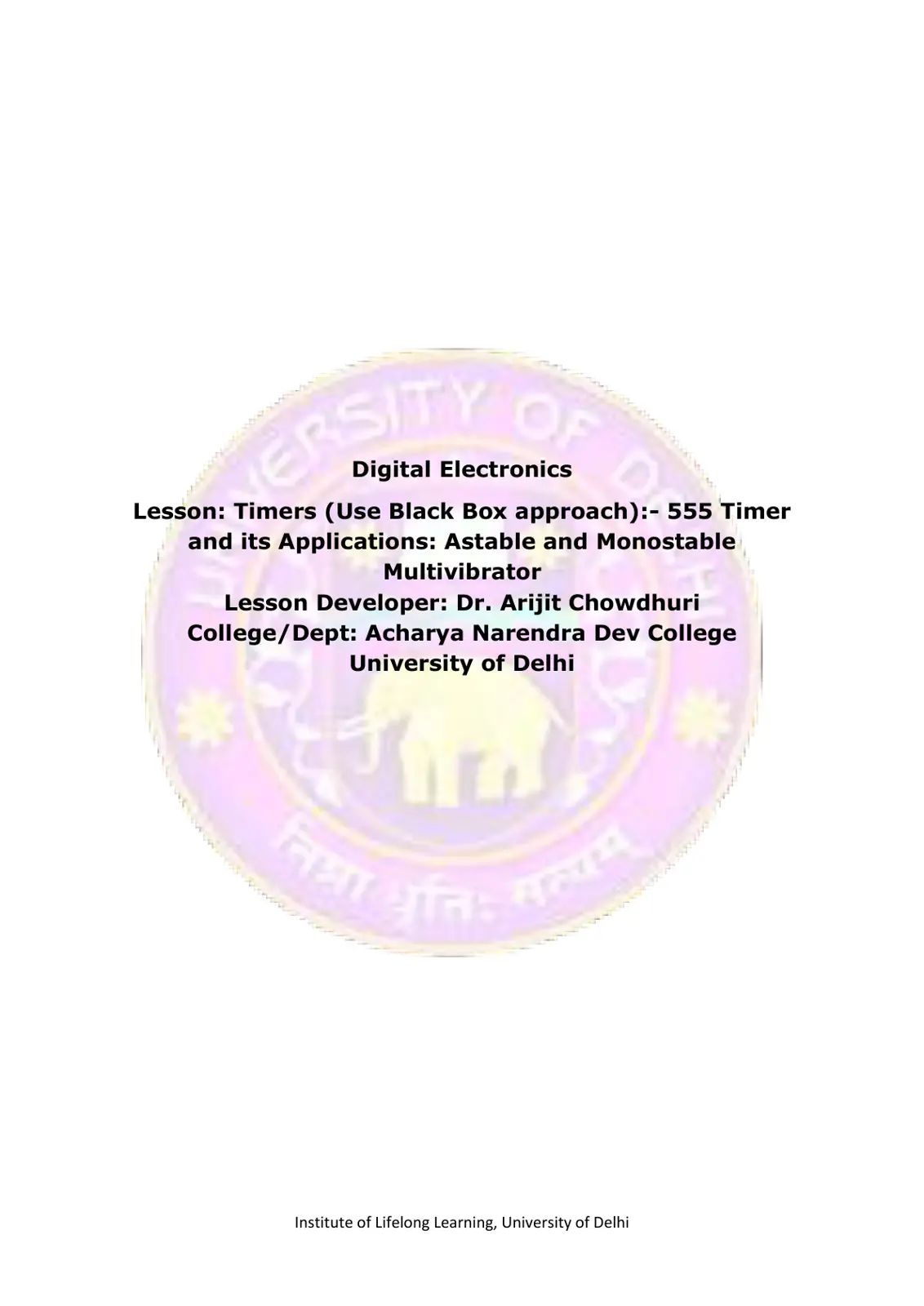 غلاف تقرير Digital Electronics: Timers – 555 Timer and its Applications