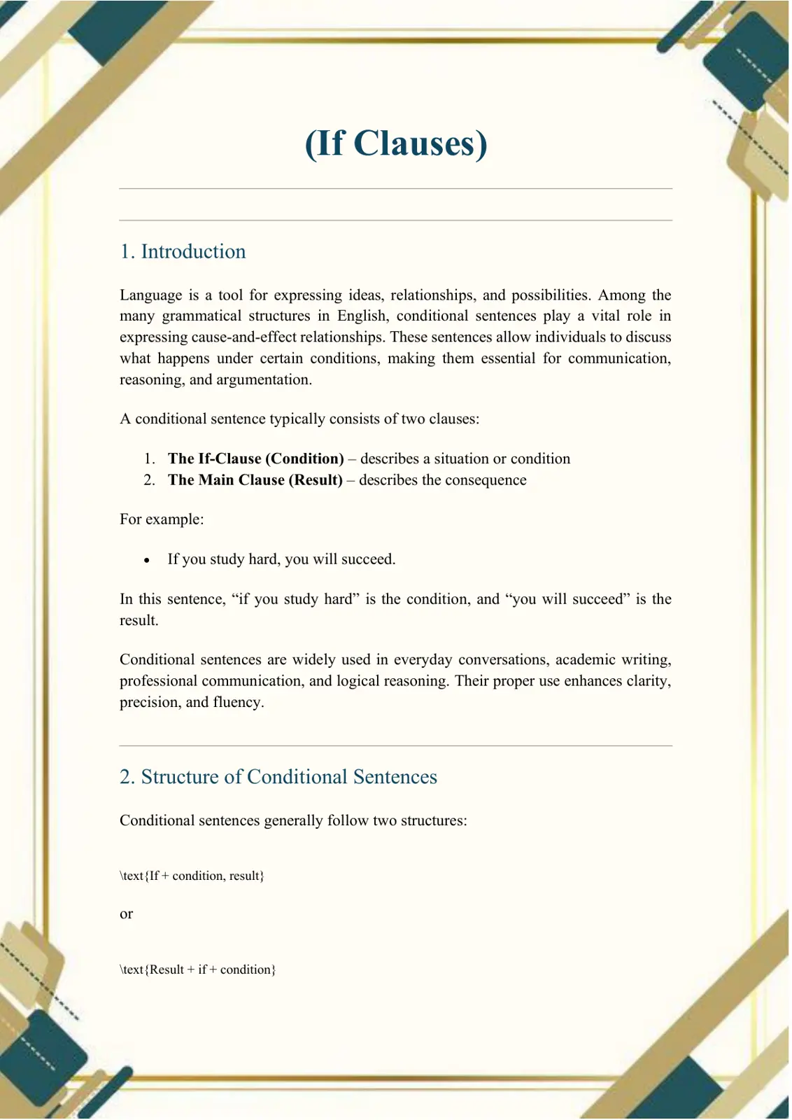 غلاف تقرير If Clauses - Introduction