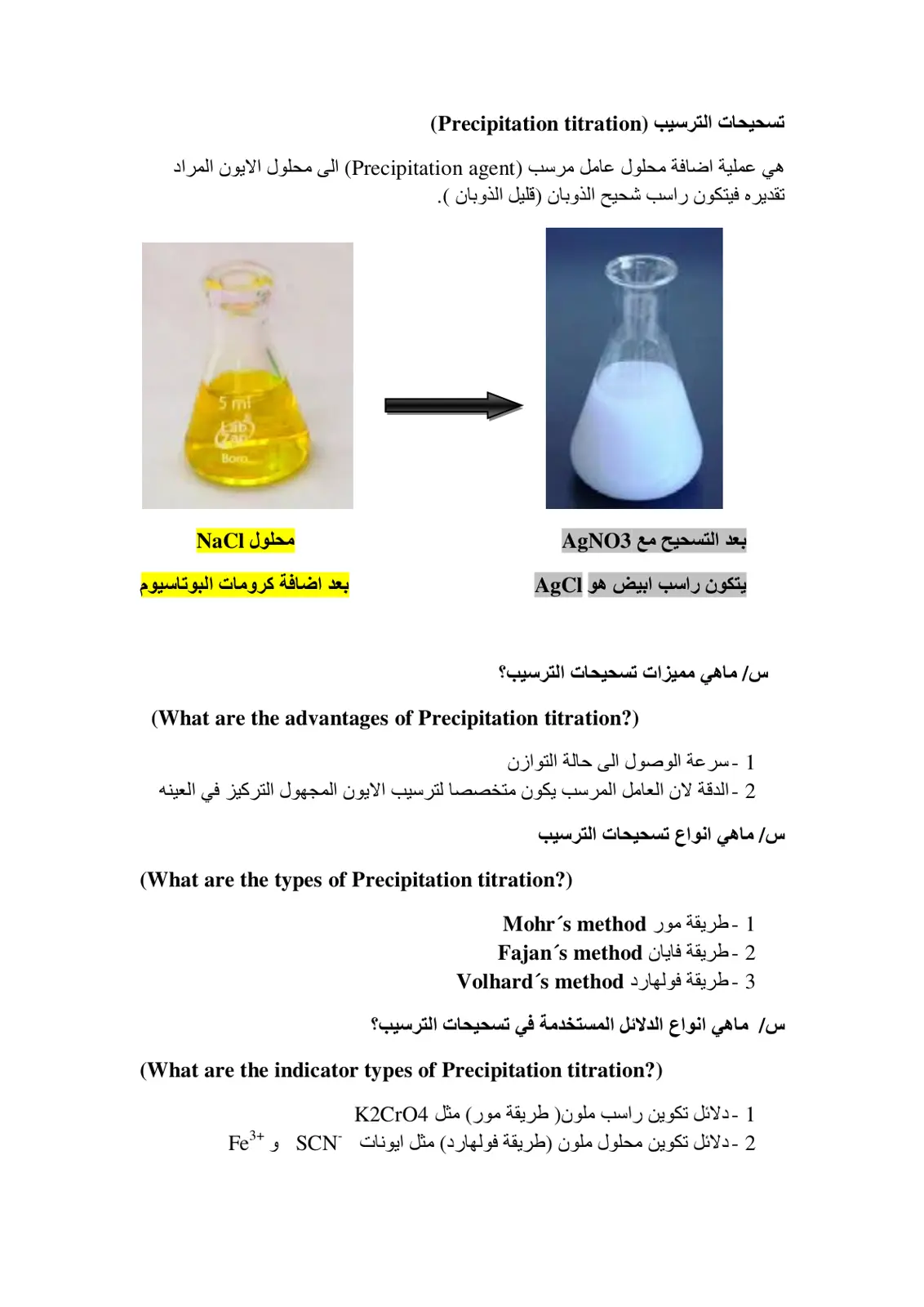 غلاف تقرير تسحيحات الترسيب (Precipitation titration)