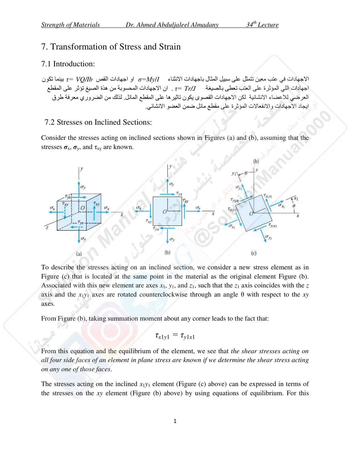 غلاف تقرير Strength of Materials – 34th Lecture: Transformation of Stress and Strain