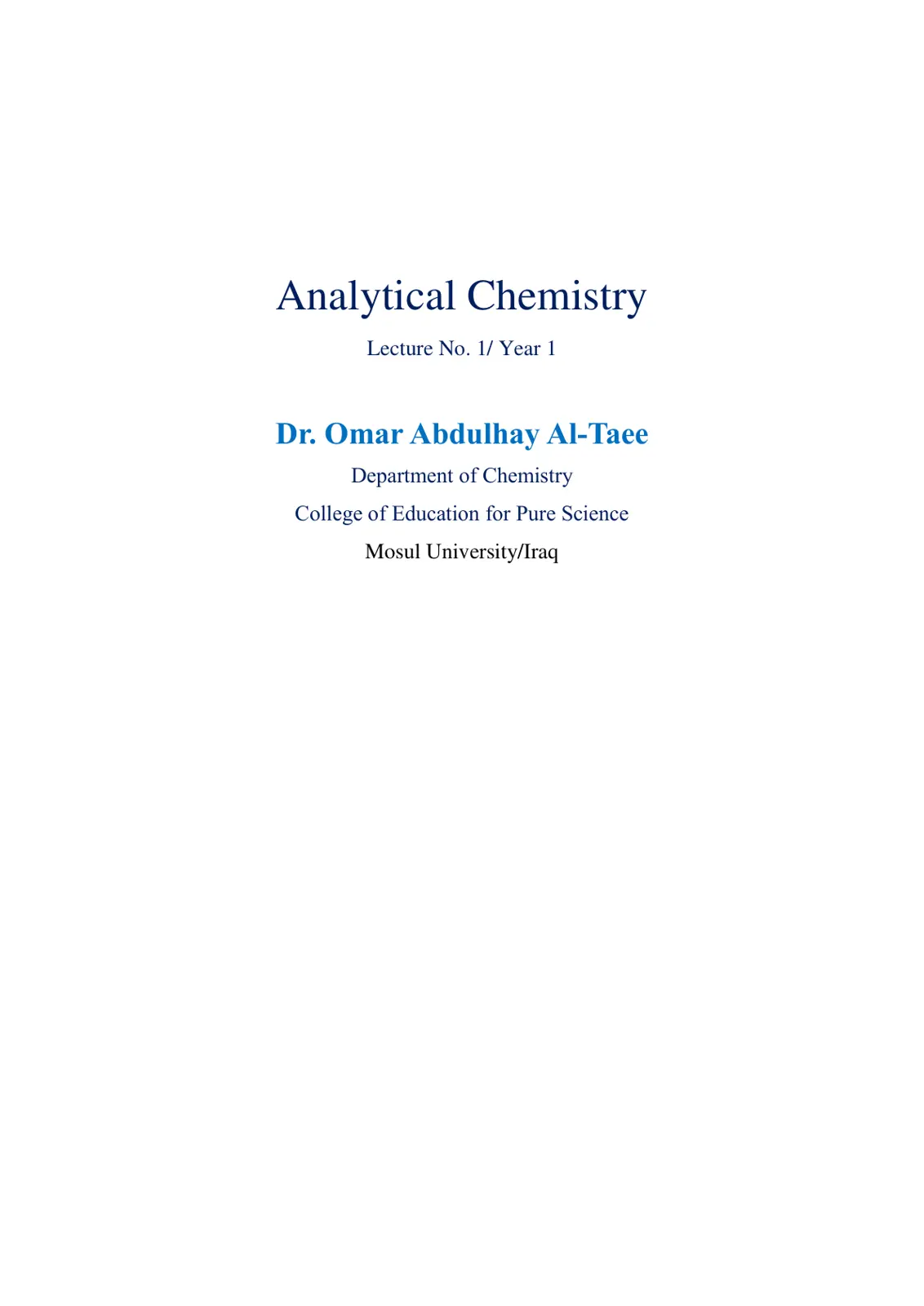 غلاف تقرير Analytical Chemistry Lecture No. 1