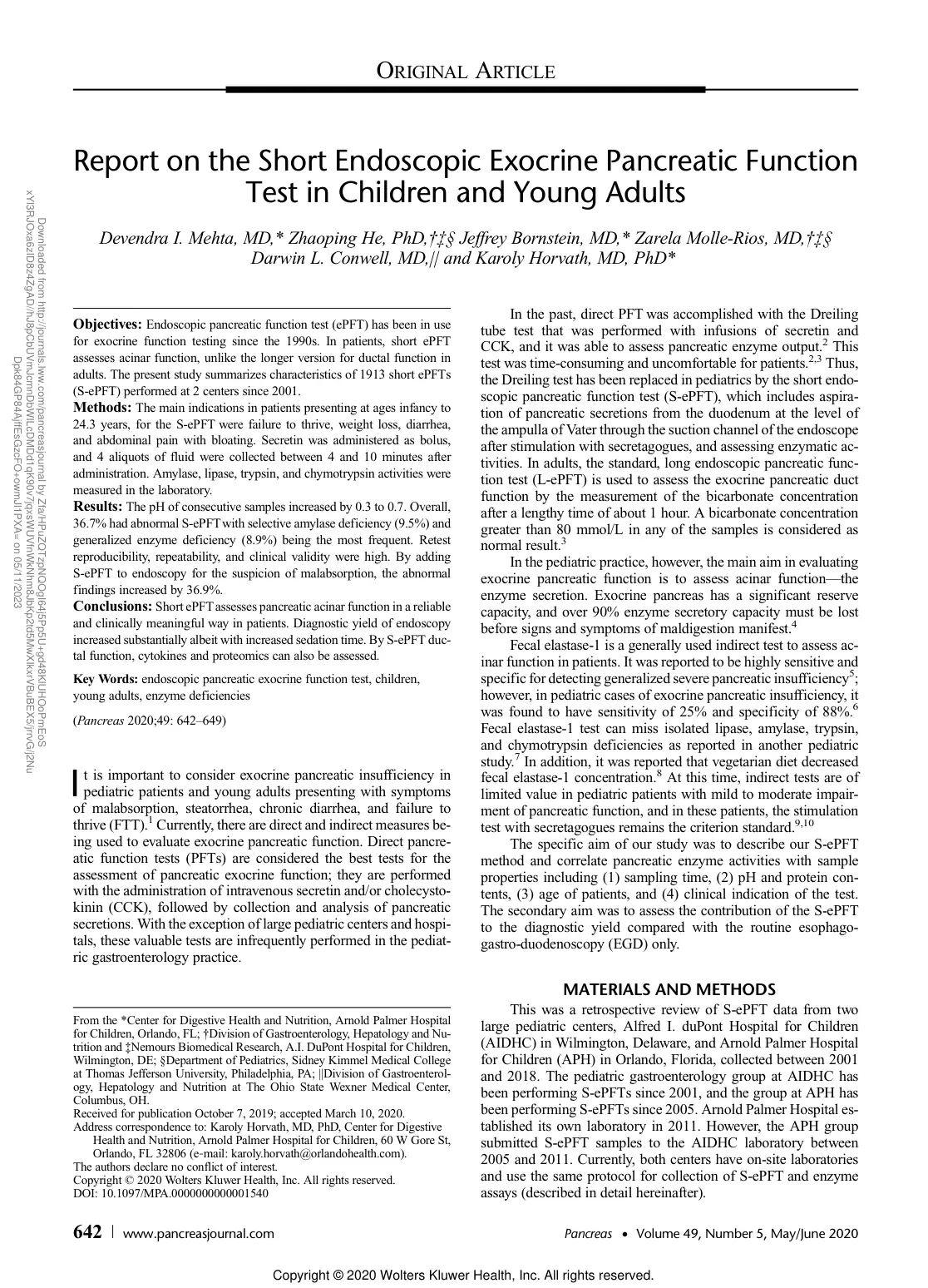 غلاف تقرير Report on the Short Endoscopic Exocrine Pancreatic Function Test in Children and Young Adults