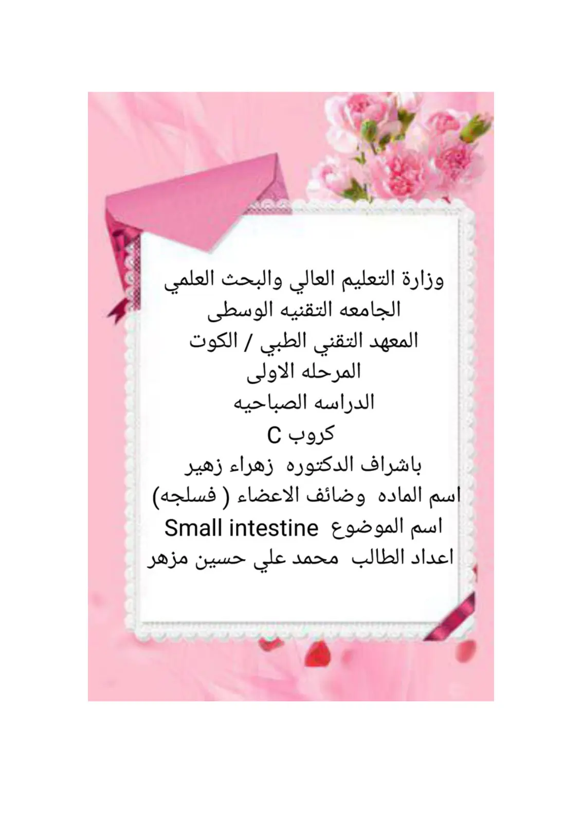 غلاف تقرير ضائف الاعضاء (فسلجة) - Small Intestine