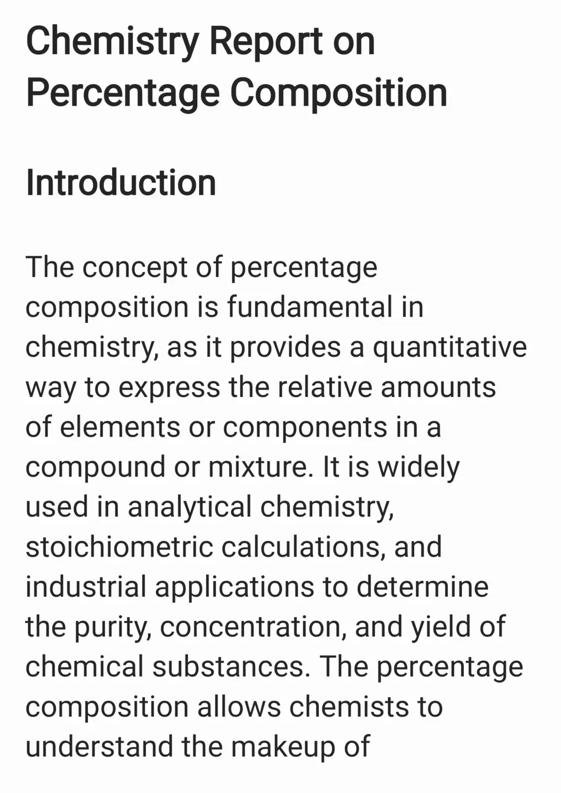 غلاف تقرير Chemistry Report on Percentage Composition