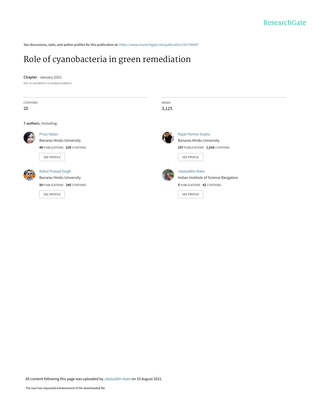 غلاف تقرير Role of cyanobacteria in green remediation