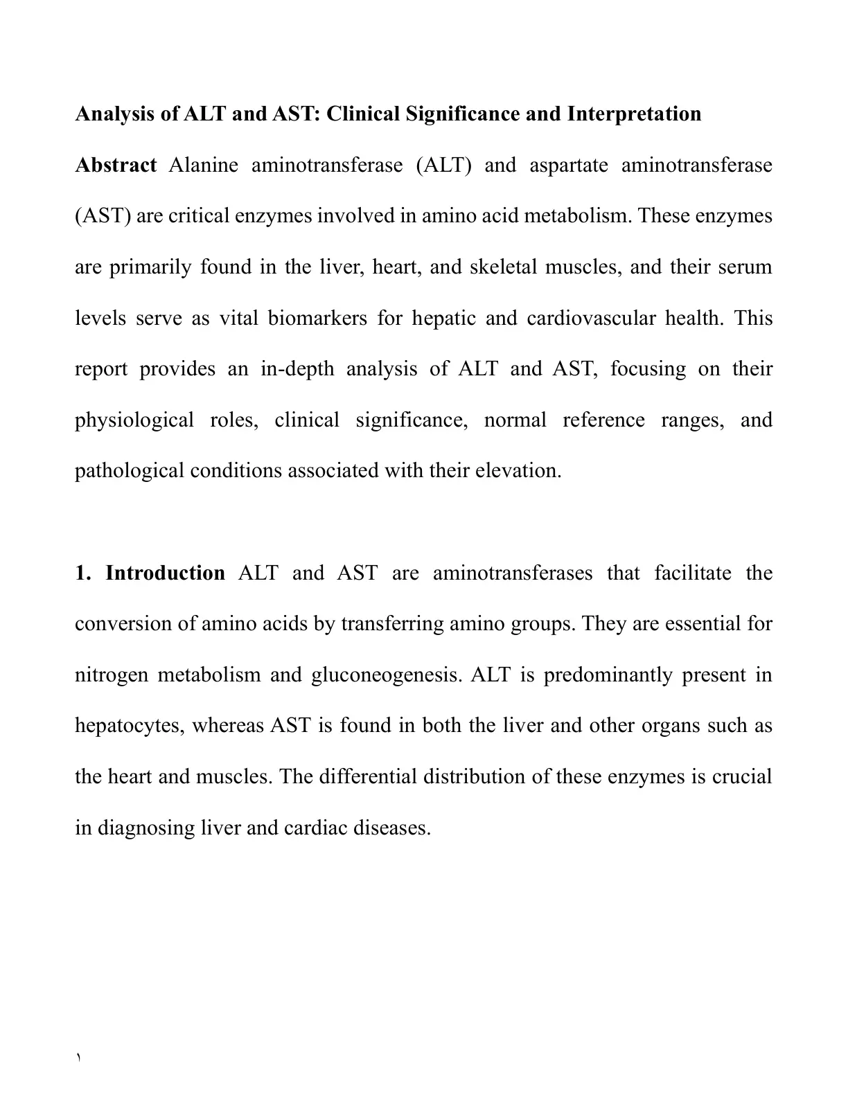 غلاف تقرير Analysis of ALT and AST: Clinical Significance and Interpretation