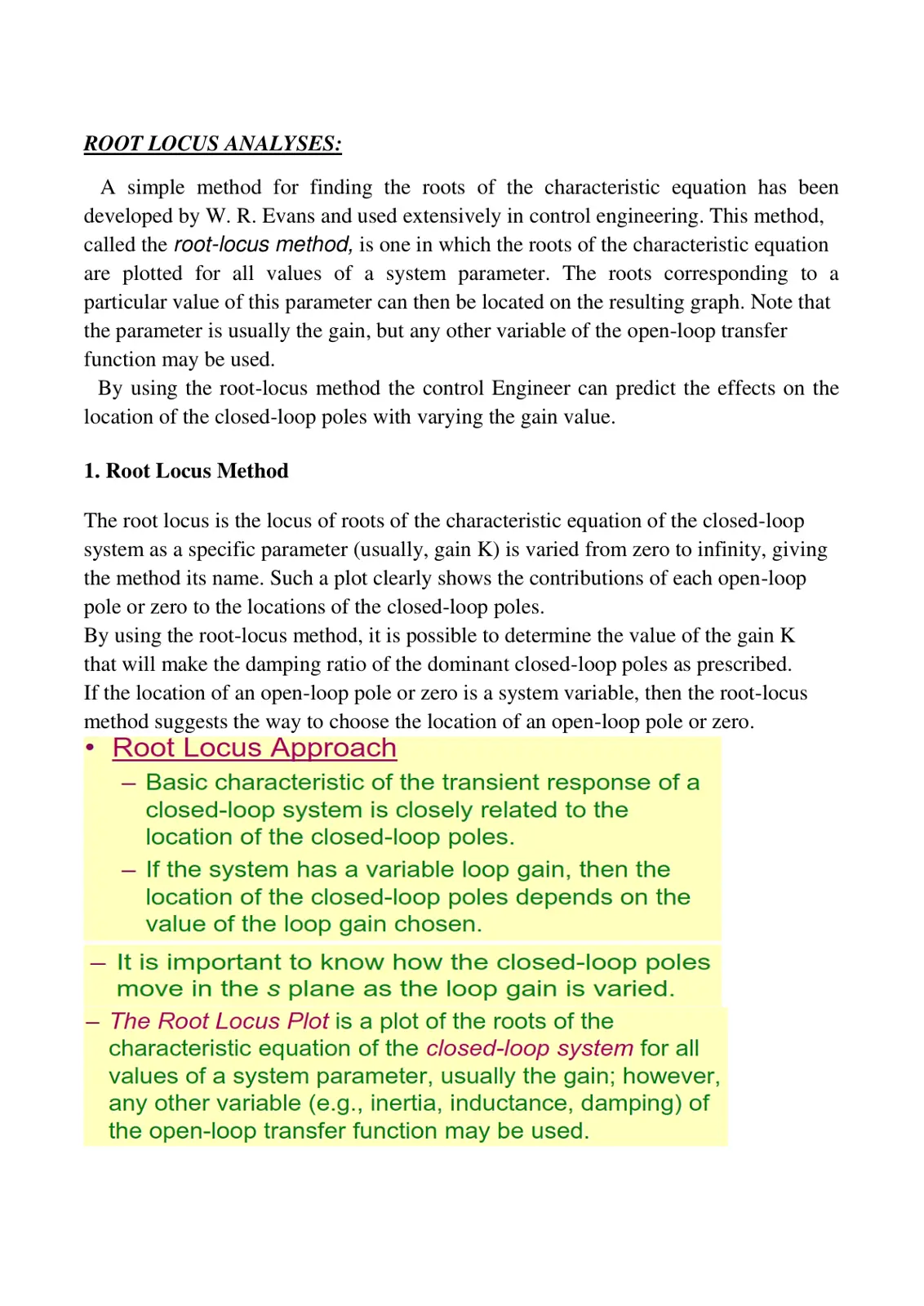 غلاف تقرير ROOT LOCUS ANALYSES