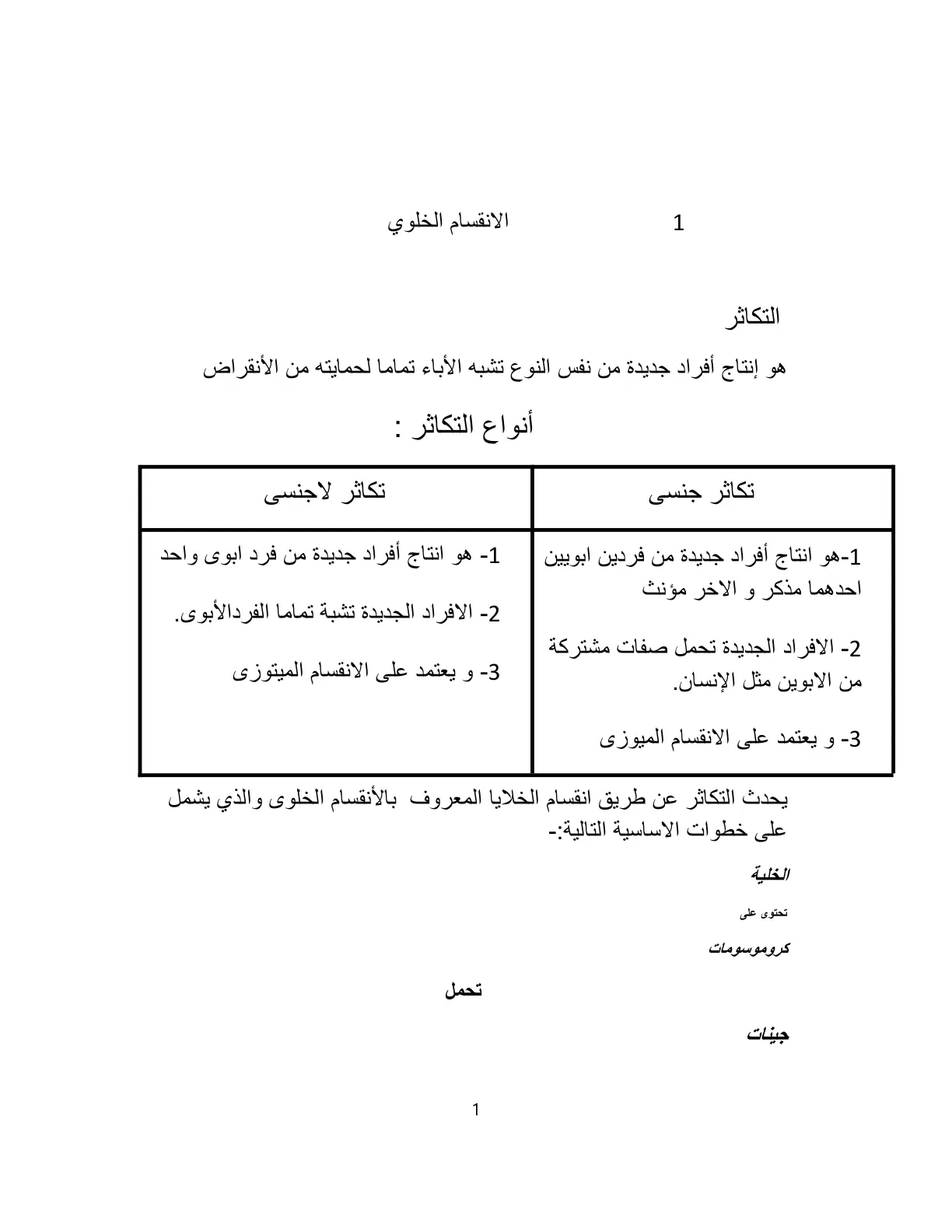 غلاف تقرير التكاثر والانقسام الخلوي