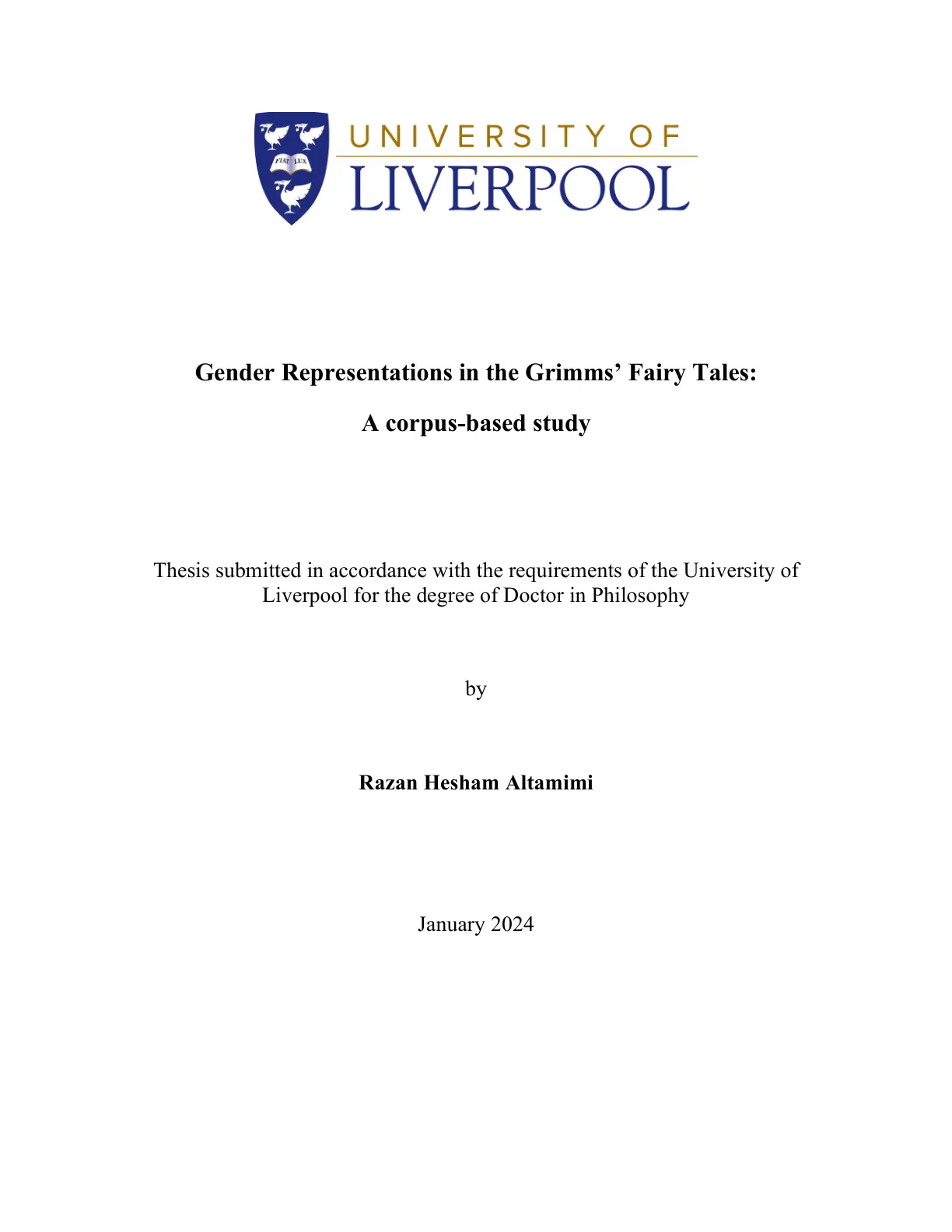 غلاف تقرير Gender Representations in the Grimms' Fairy Tales: A corpus-based study