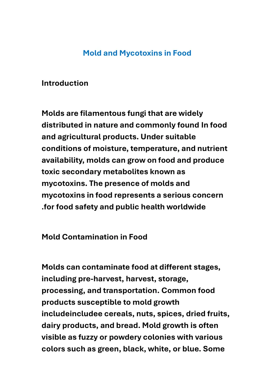 غلاف تقرير Mold and Mycotoxins in Food