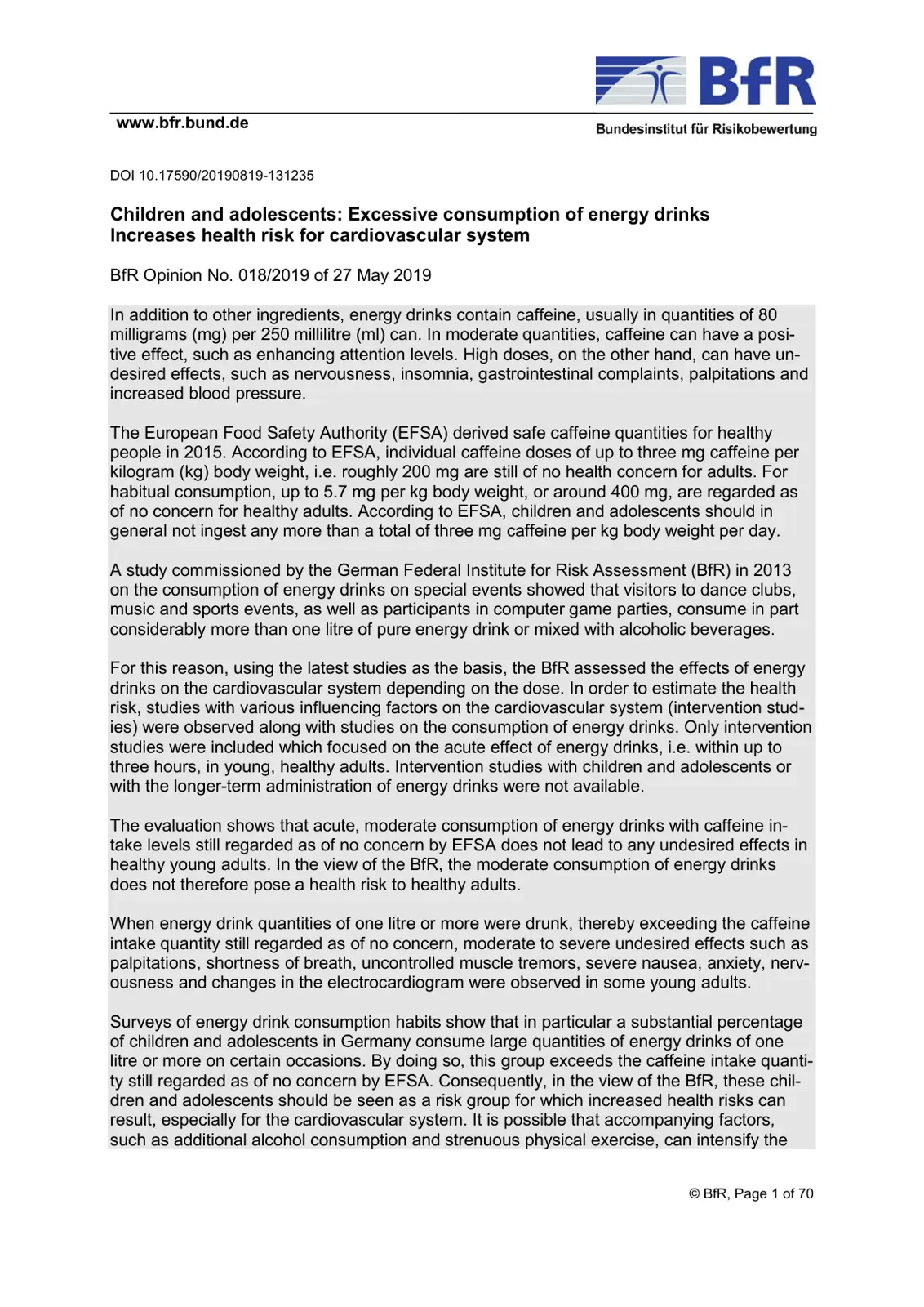 غلاف تقرير Children and adolescents: Excessive consumption of energy drinks Increases health risk for cardiovascular system
