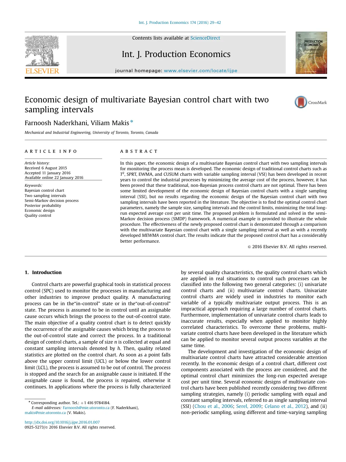 غلاف تقرير Economic design of multivariate Bayesian control chart with two sampling intervals
