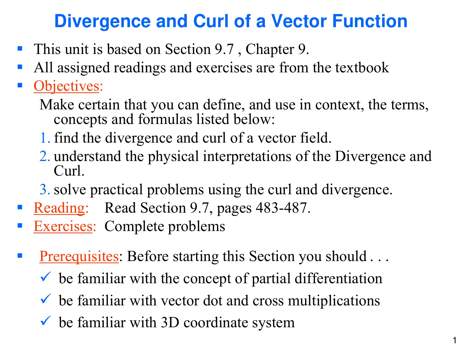 غلاف تقرير Divergence and Curl of a Vector Function