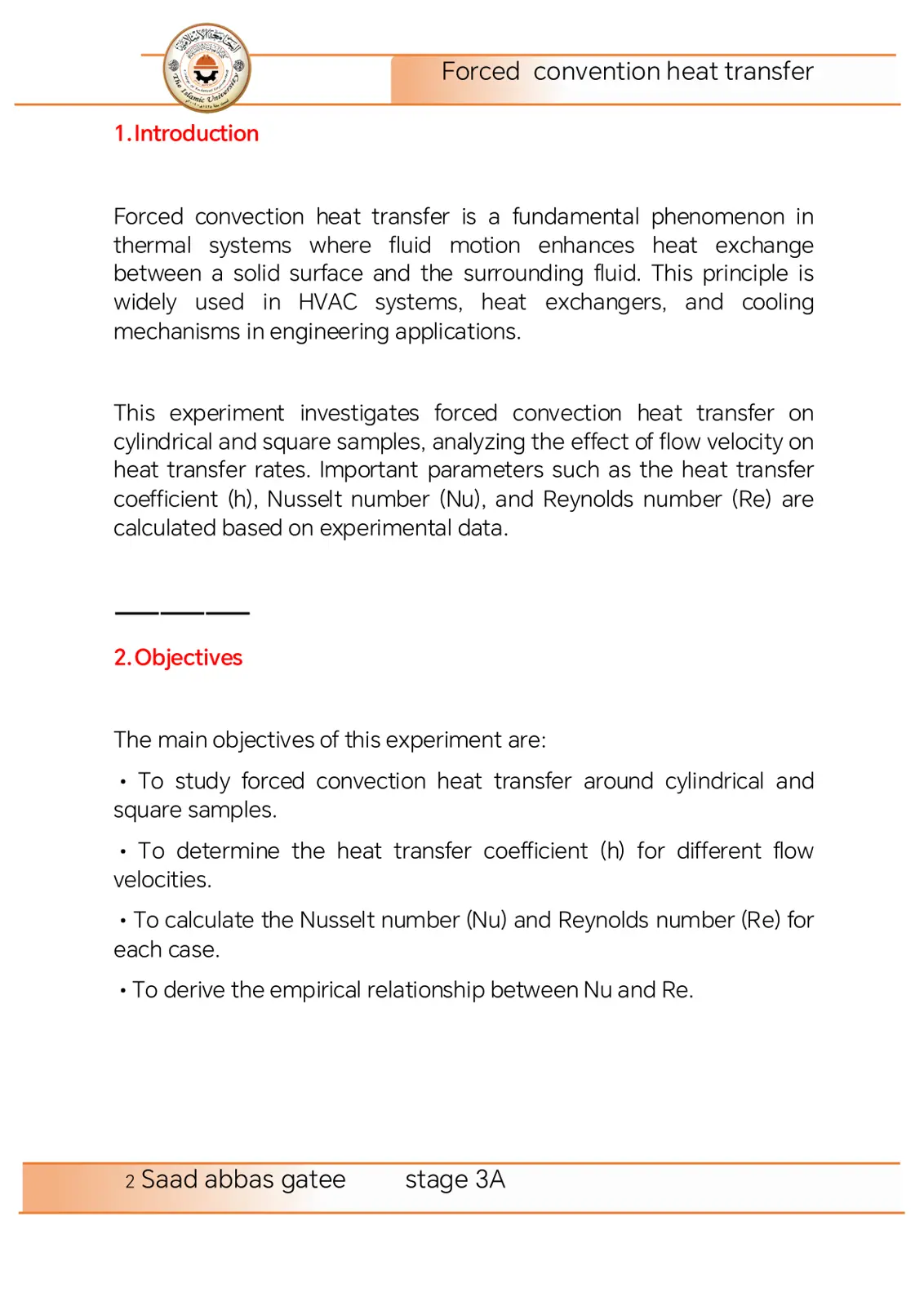 غلاف تقرير Forced Convection Heat Transfer