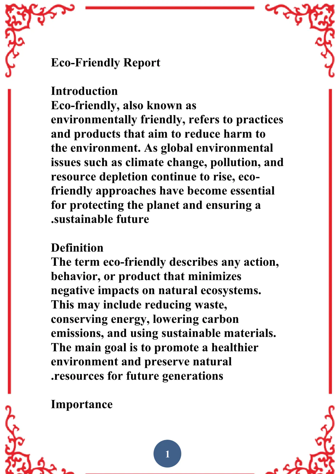 غلاف تقرير Eco-Friendly Report