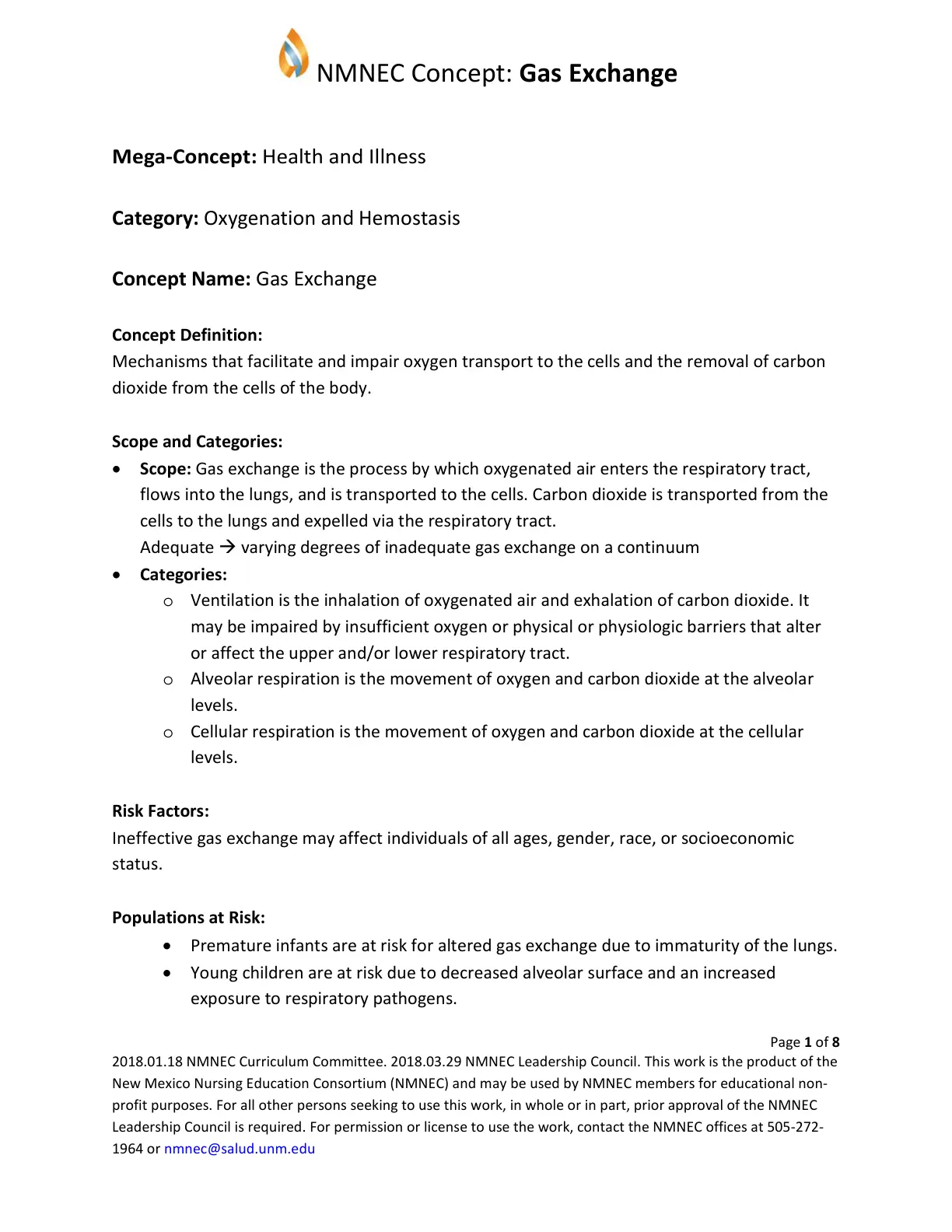 غلاف تقرير NMNEC Concept: Gas Exchange