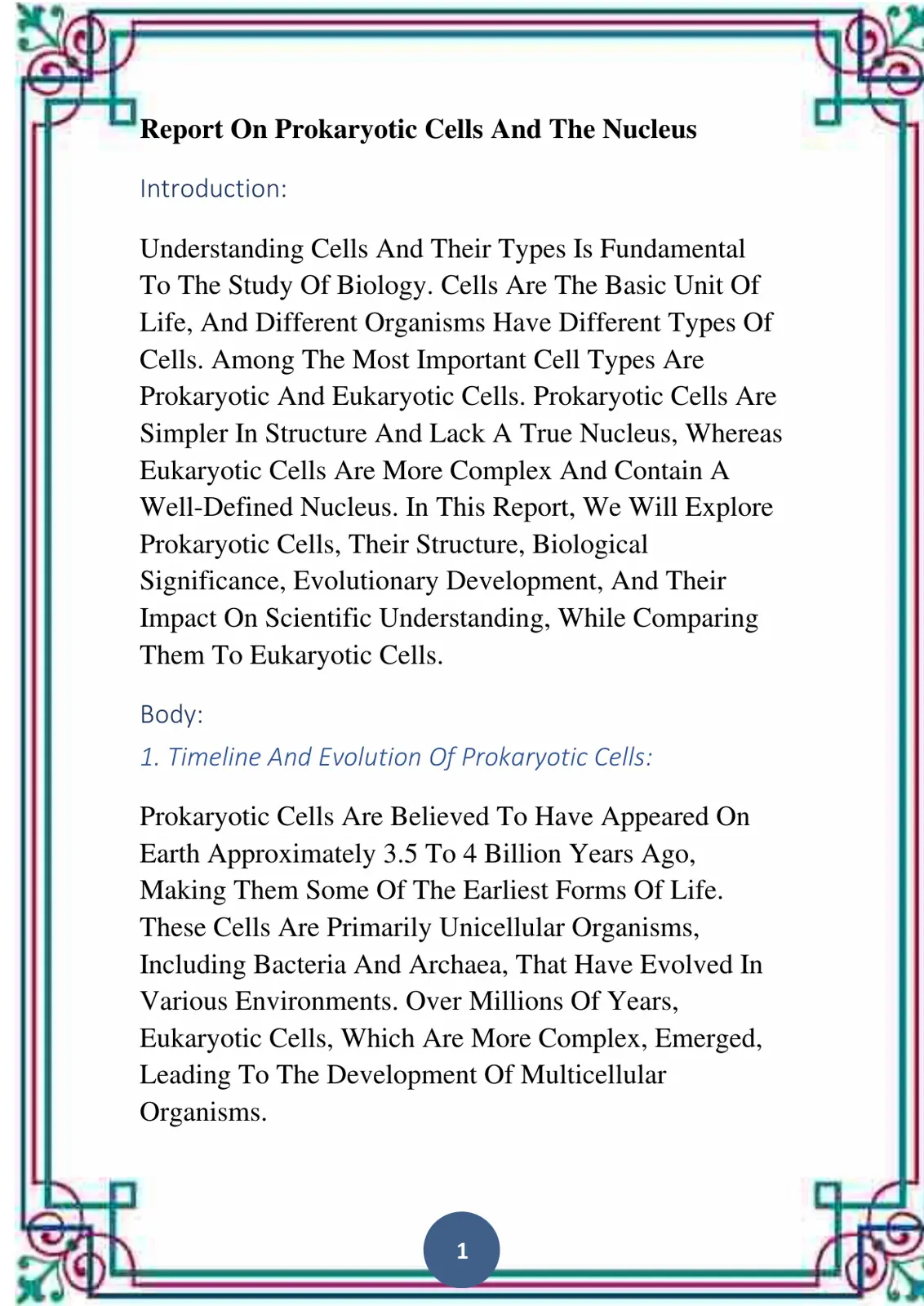 غلاف تقرير Report On Prokaryotic Cells And The Nucleus