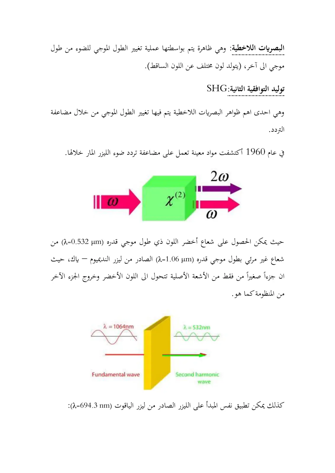 غلاف تقرير البصريات اللاخطية - توليد التوافقية الثانية SHG