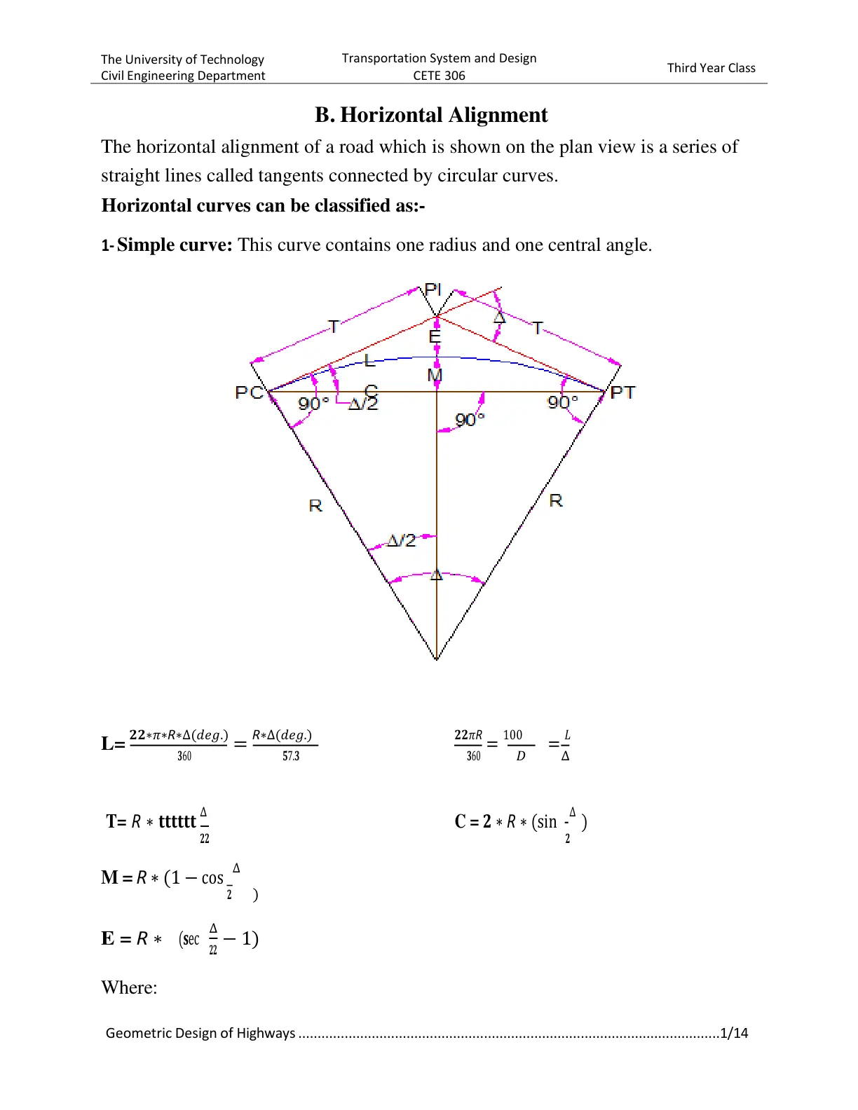 غلاف تقرير Transportation System and Design CETE 306 – Horizontal Alignment