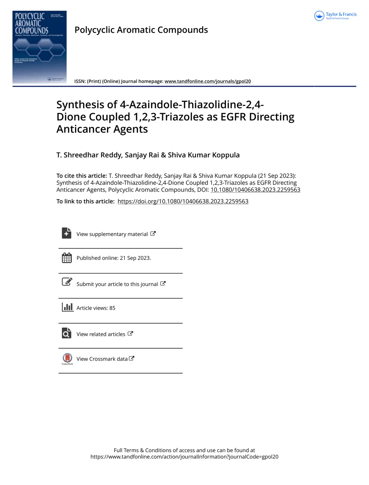 غلاف تقرير Synthesis of 4-Azaindole-Thiazolidine-2,4-Dione Coupled 1,2,3-Triazoles as EGFR Directing Anticancer Agents