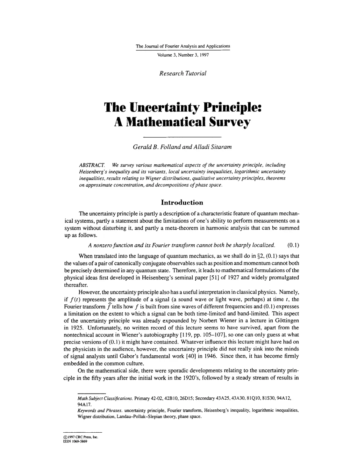 غلاف تقرير The Uncertainty Principle: A Mathematical Survey