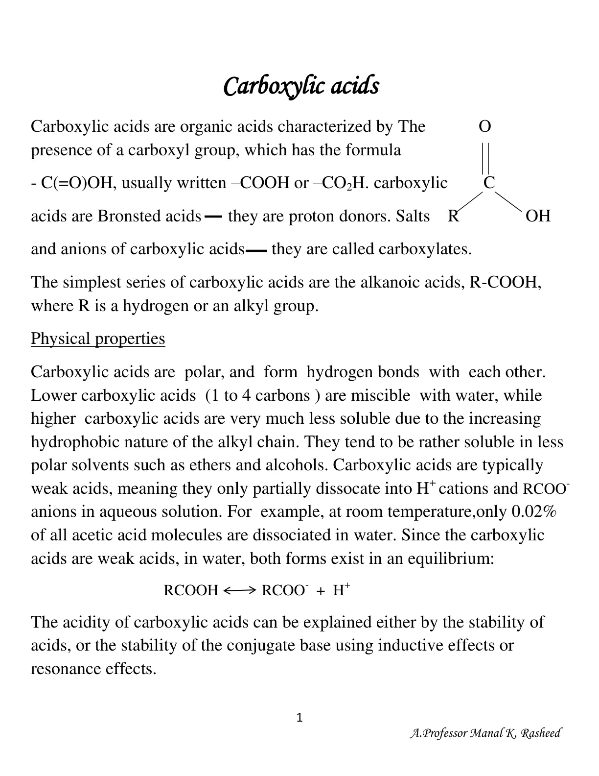 غلاف تقرير Carboxylic acids