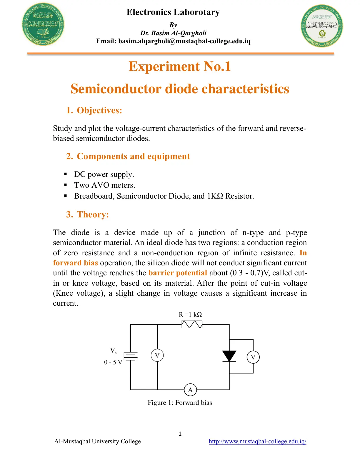غلاف تقرير Semiconductor diode characteristics