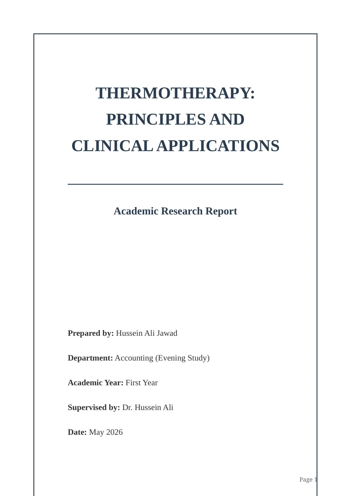 غلاف تقرير Thermotherapy: Principles and Clinical Applications