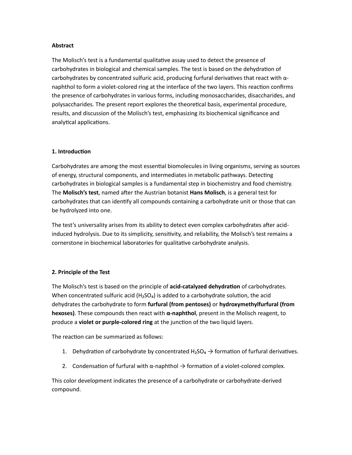 غلاف تقرير Molisch's Test: Detection of Carbohydrates