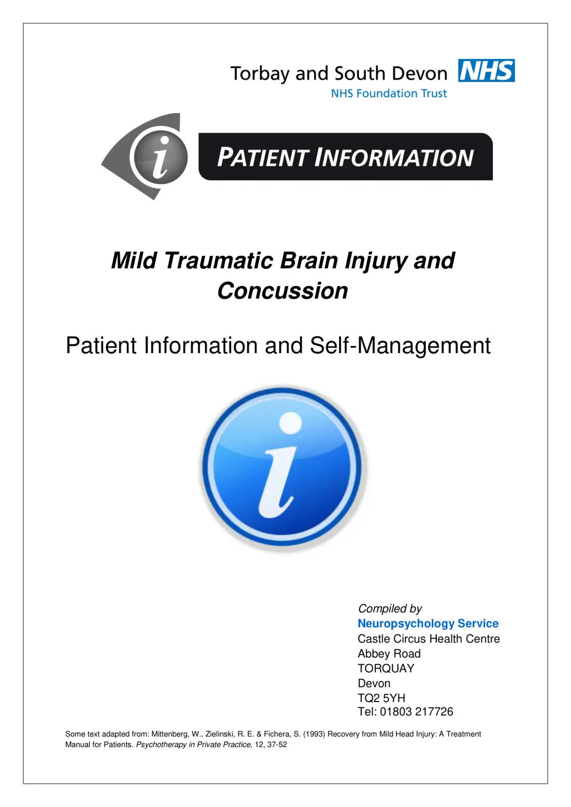 غلاف تقرير Mild Traumatic Brain Injury and Concussion - Patient Information and Self-Management