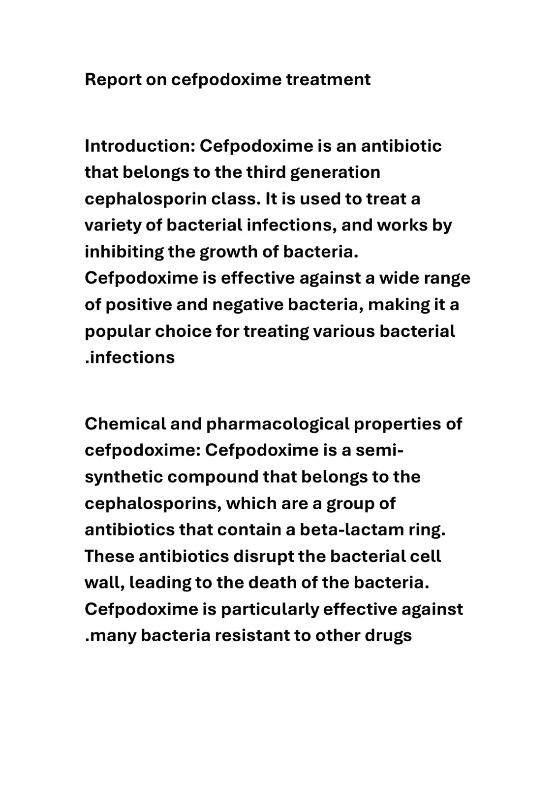 غلاف تقرير Report on cefpodoxime treatment