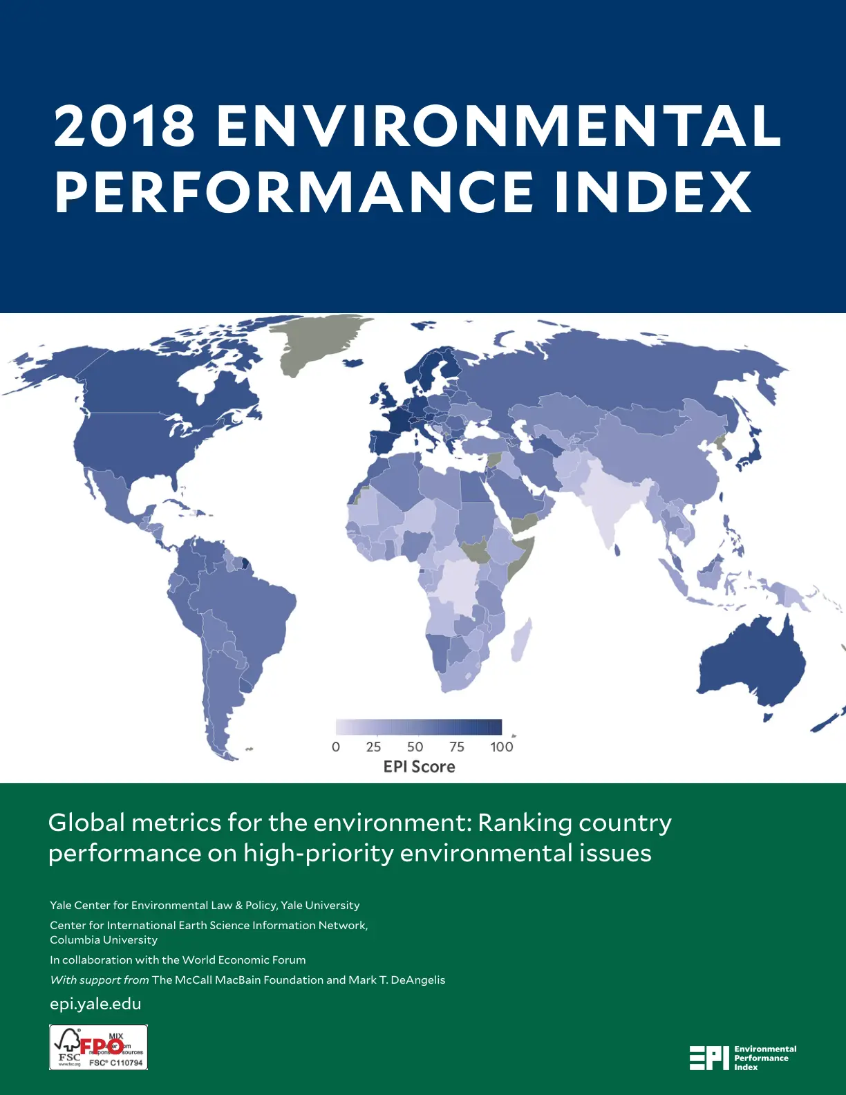 غلاف تقرير 2018 ENVIRONMENTAL PERFORMANCE INDEX