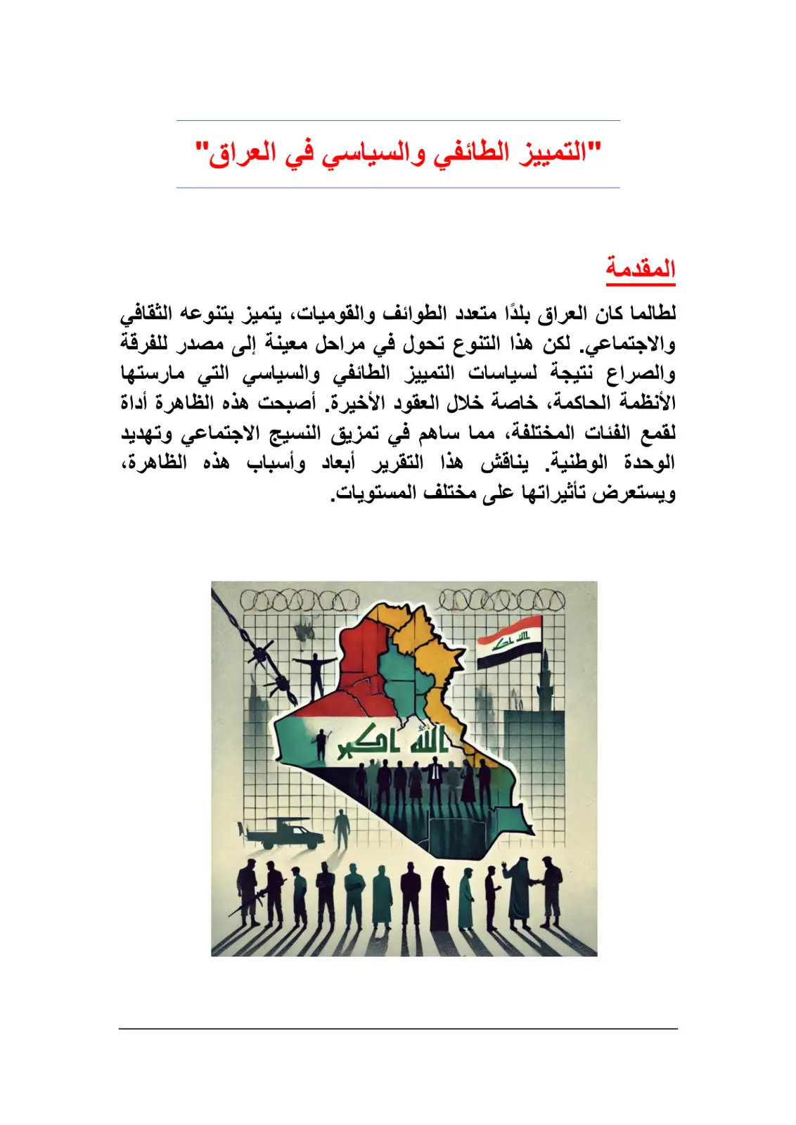 غلاف تقرير التمييز الطائفي والسياسي في العراق