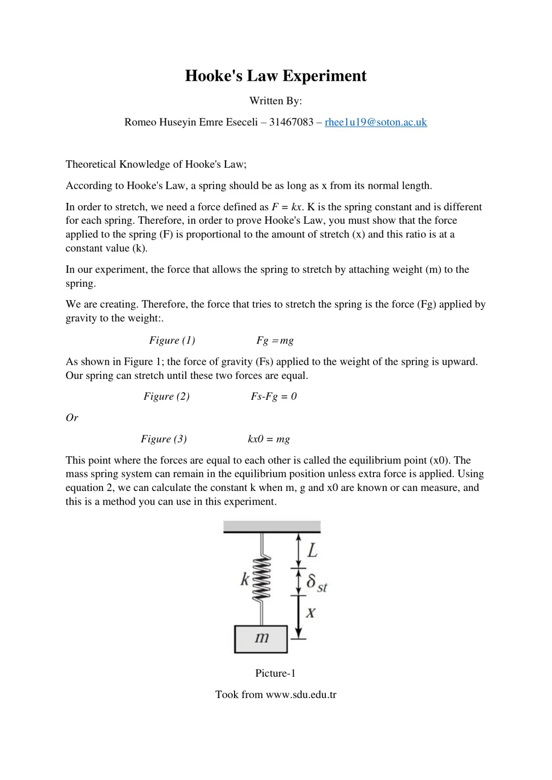 غلاف تقرير Hooke's Law Experiment