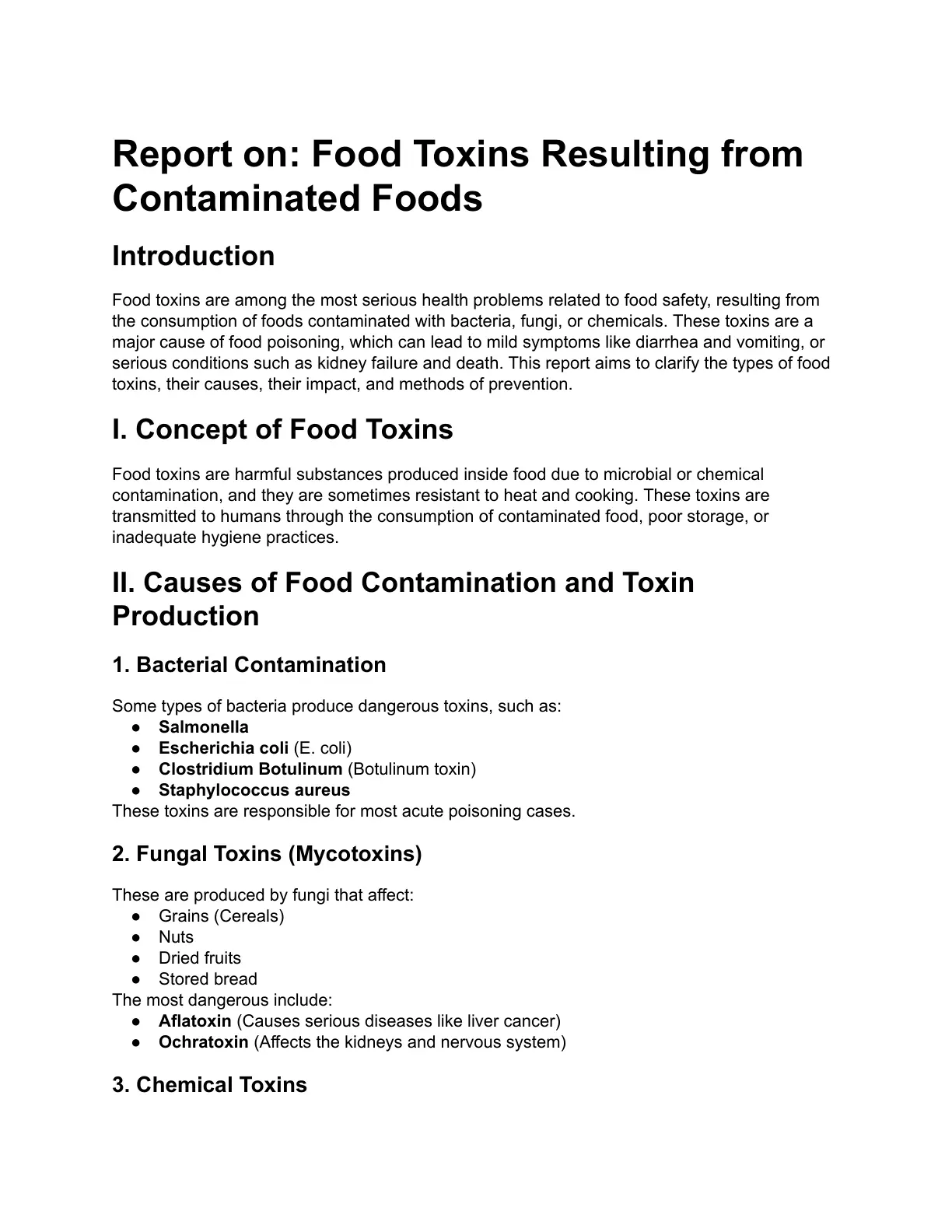 غلاف تقرير Report on: Food Toxins Resulting from Contaminated Foods