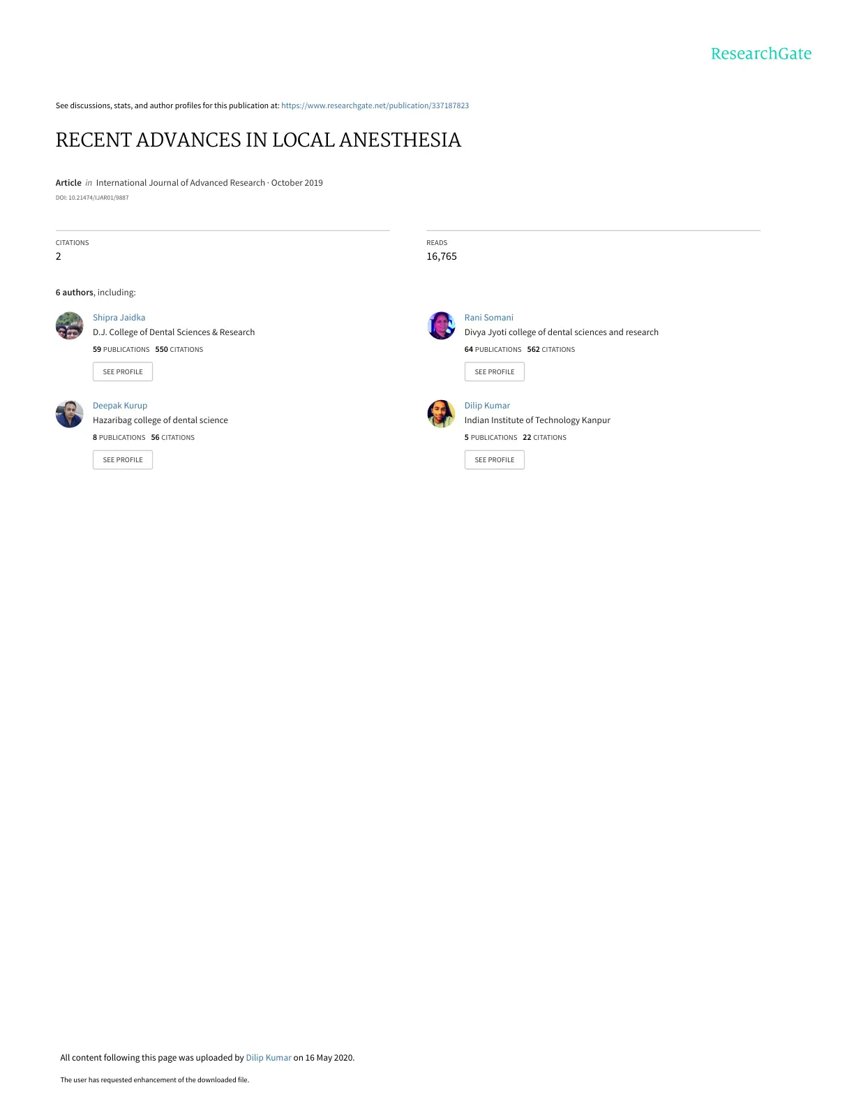 غلاف تقرير RECENT ADVANCES IN LOCAL ANESTHESIA