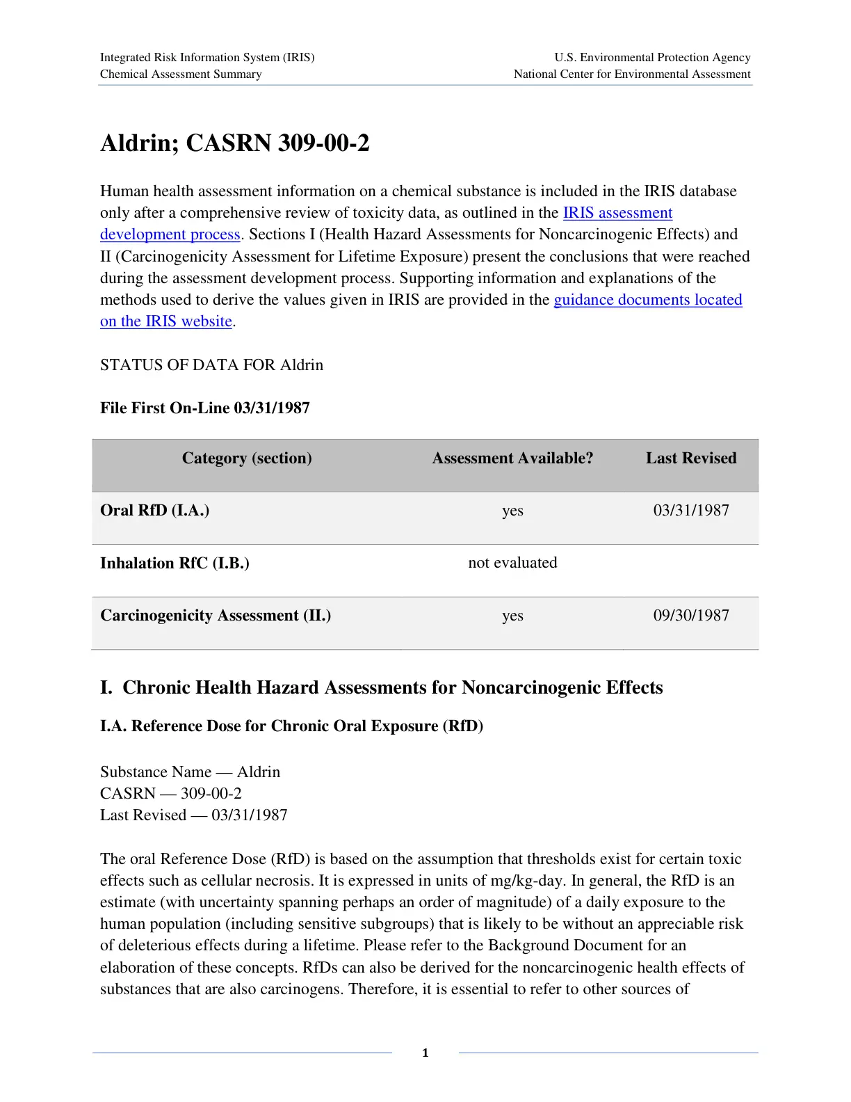 غلاف تقرير Aldrin; CASRN 309-00-2