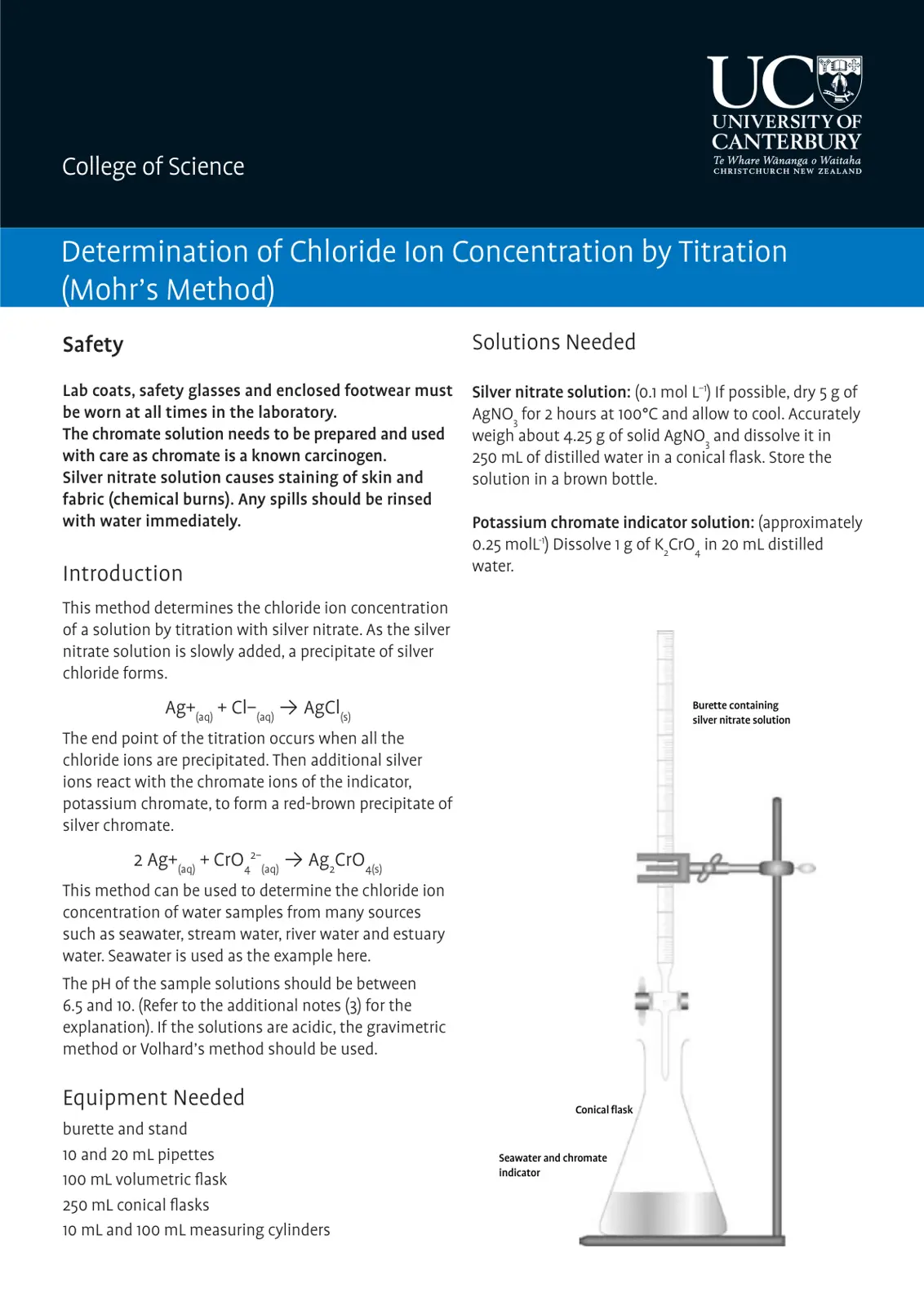 غلاف تقرير Determination of Chloride Ion Concentration by Titration (Mohr's Method)