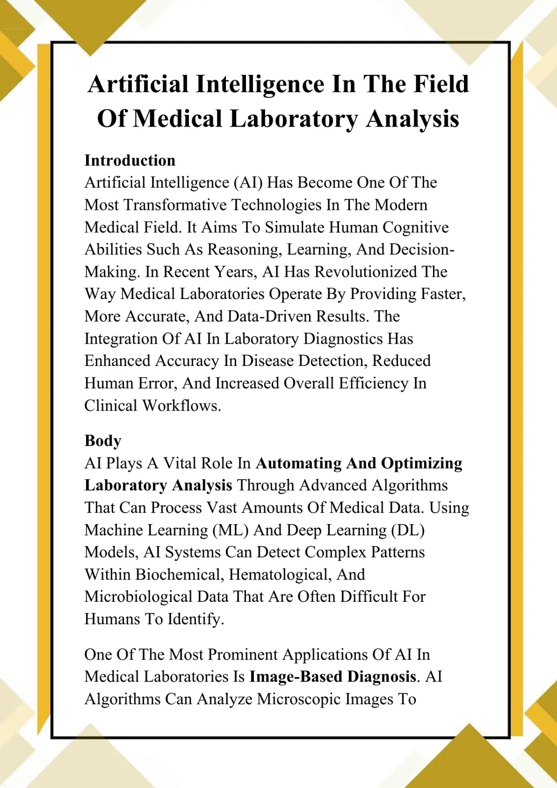 غلاف تقرير Artificial Intelligence In The Field Of Medical Laboratory Analysis