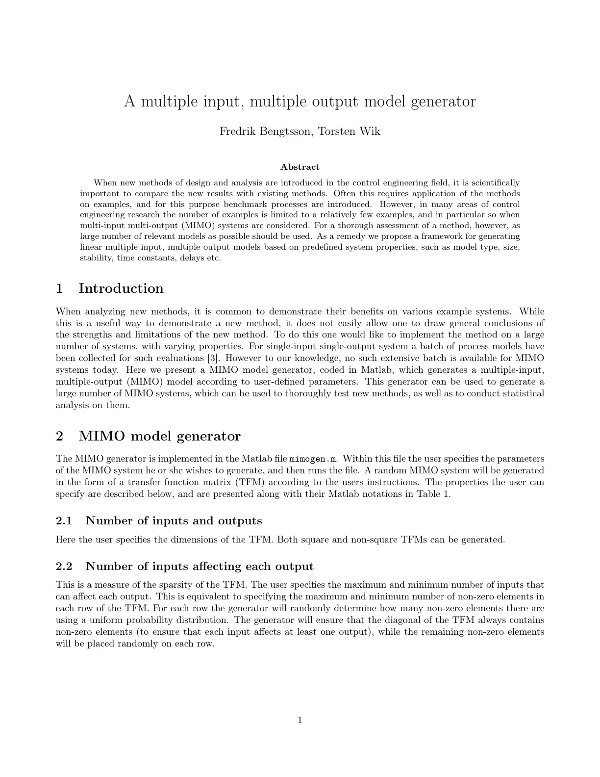 غلاف تقرير A multiple input, multiple output model generator