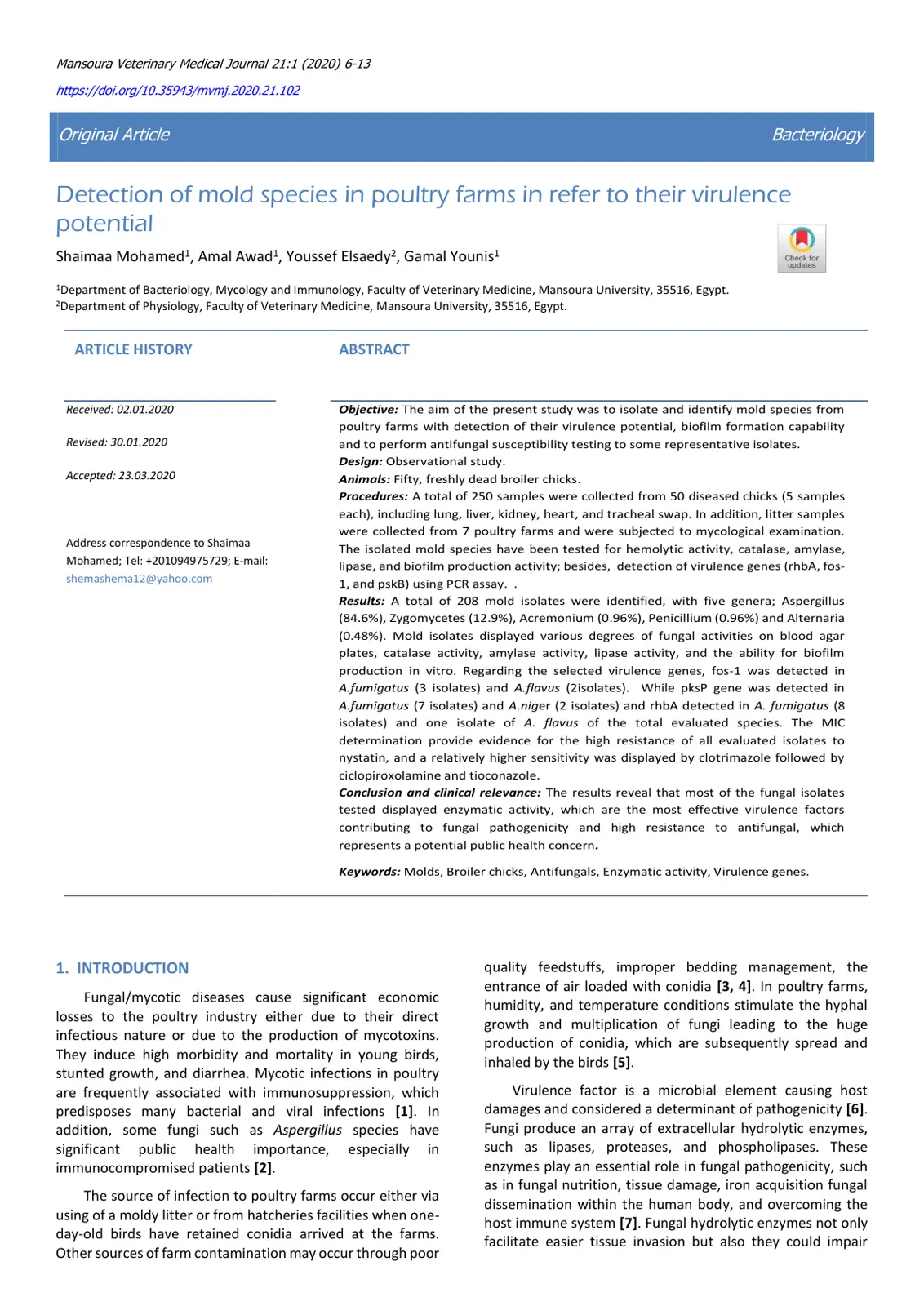 غلاف تقرير Detection of mold species in poultry farms in refer to their virulence potential