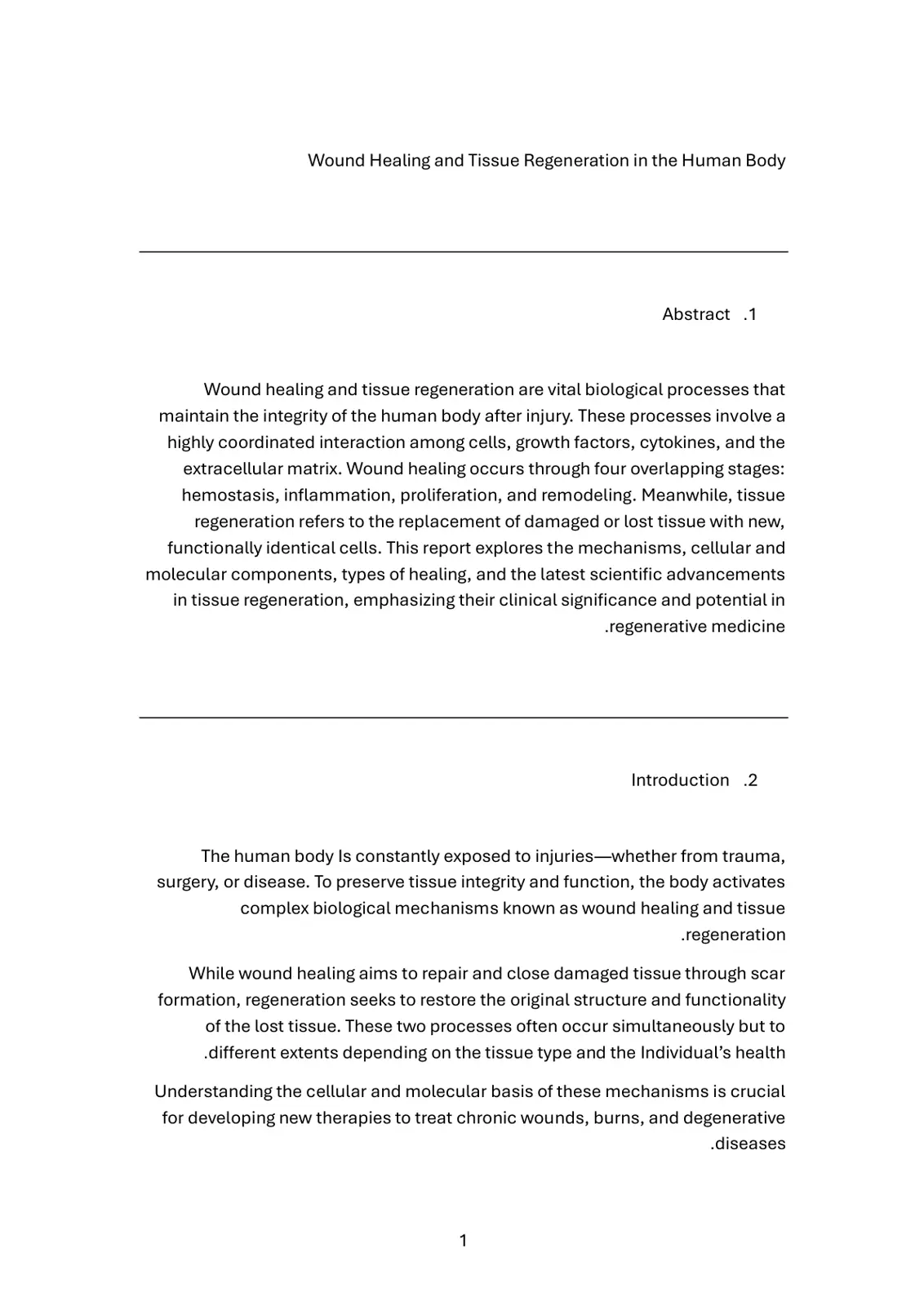 غلاف تقرير Wound Healing and Tissue Regeneration in the Human Body