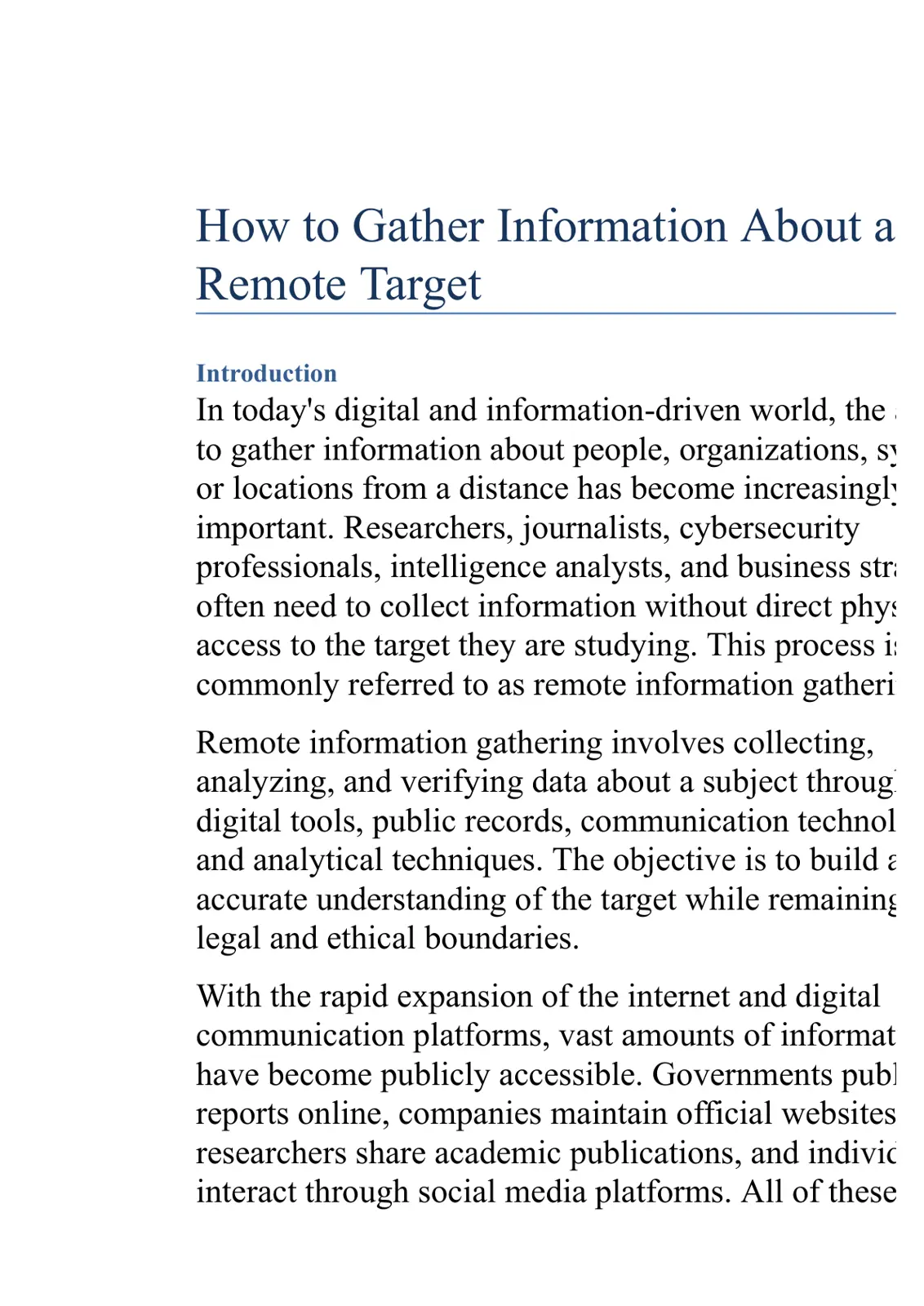 غلاف تقرير How to Gather Information About a Remote Target