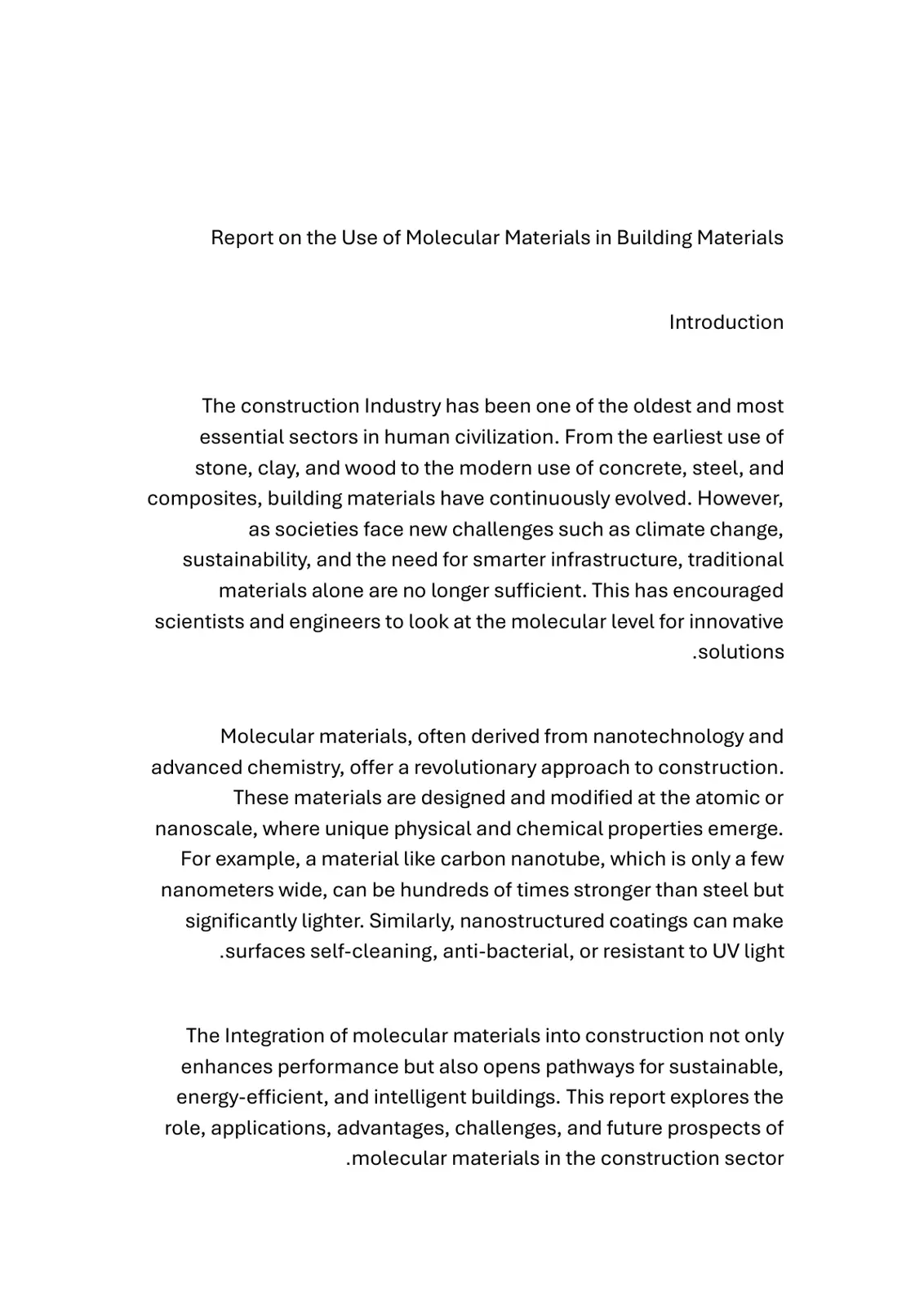 غلاف تقرير Report on the Use of Molecular Materials in Building Materials