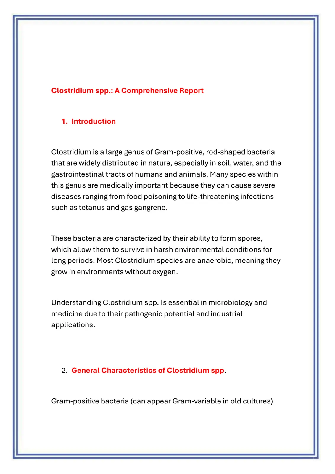 غلاف تقرير Clostridium spp.: A Comprehensive Report