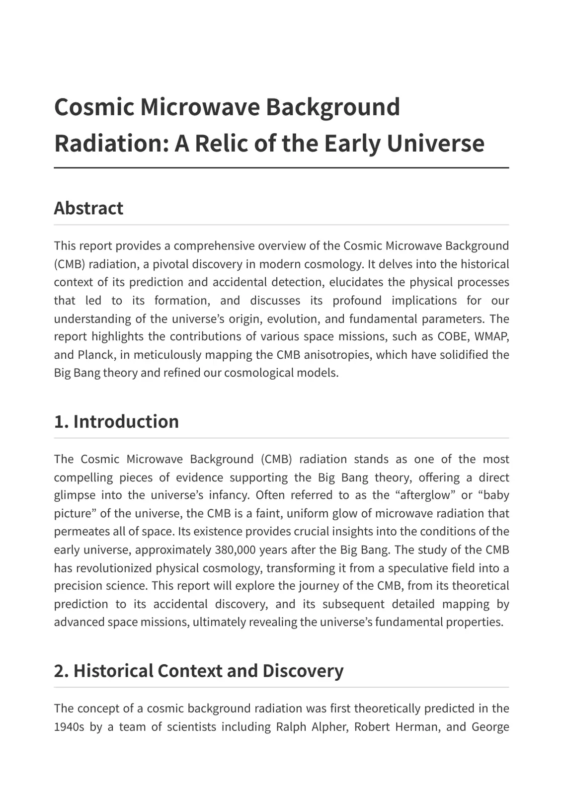 غلاف تقرير Cosmic Microwave Background Radiation: A Relic of the Early Universe