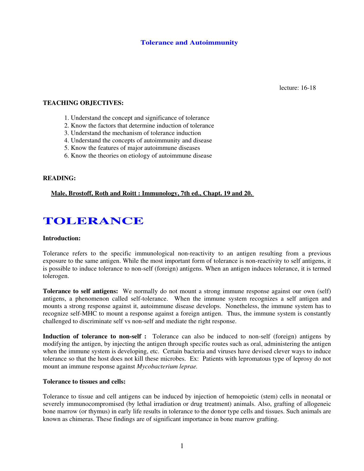 غلاف تقرير Tolerance and Autoimmunity