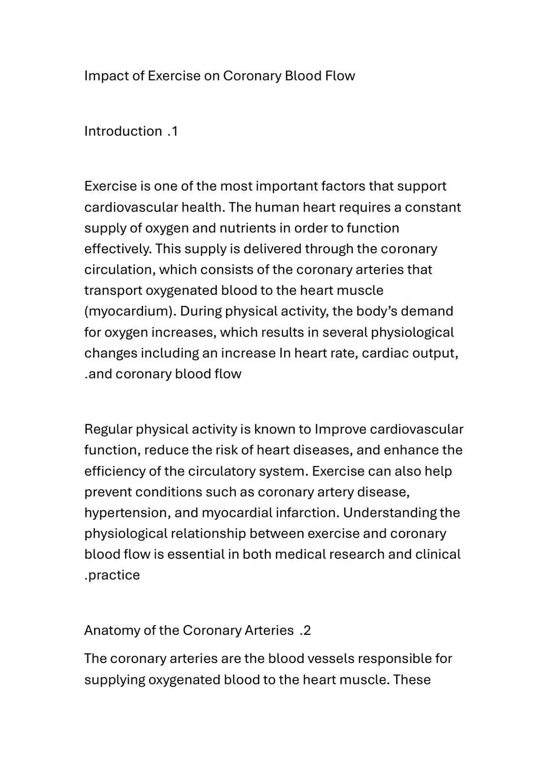 غلاف تقرير Impact of Exercise on Coronary Blood Flow