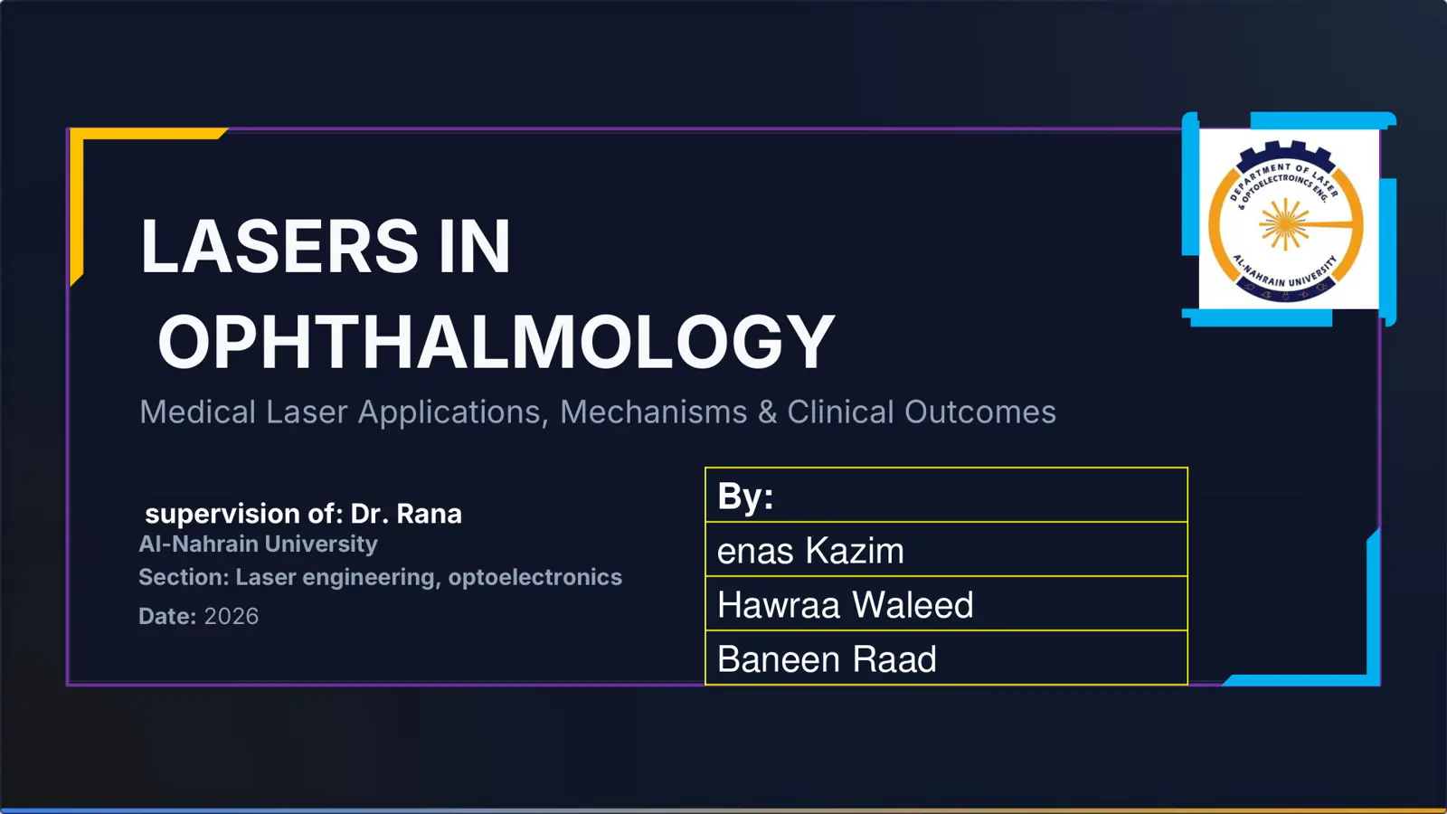 غلاف تقرير LASERS IN OPHTHALMOLOGY